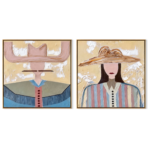 Brown And Rose Converse – brown Western Portrait Diptych Painting | Modern Vintage Americana Set of 2 Wall Art