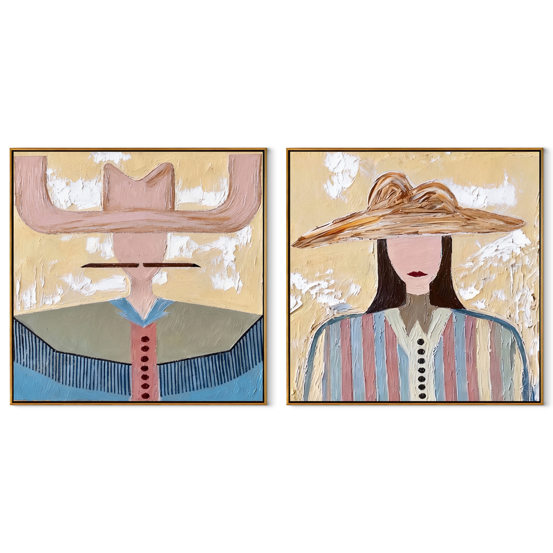 Brown And Rose Converse – brown Western Portrait Diptych Painting | Modern Vintage Americana Set of 2 Wall Art