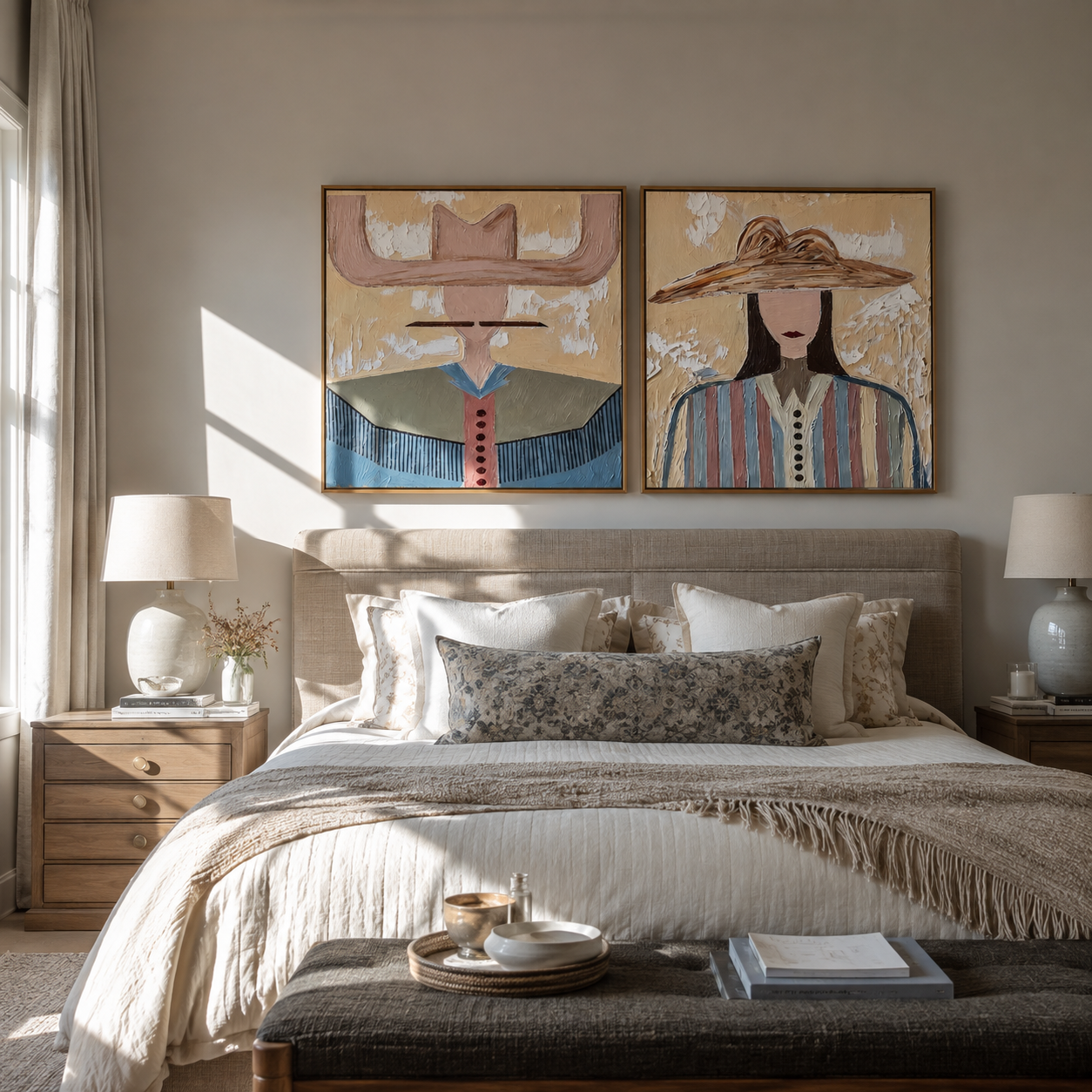 Brown And Rose Converse Vintage Americana diptych in a collected room