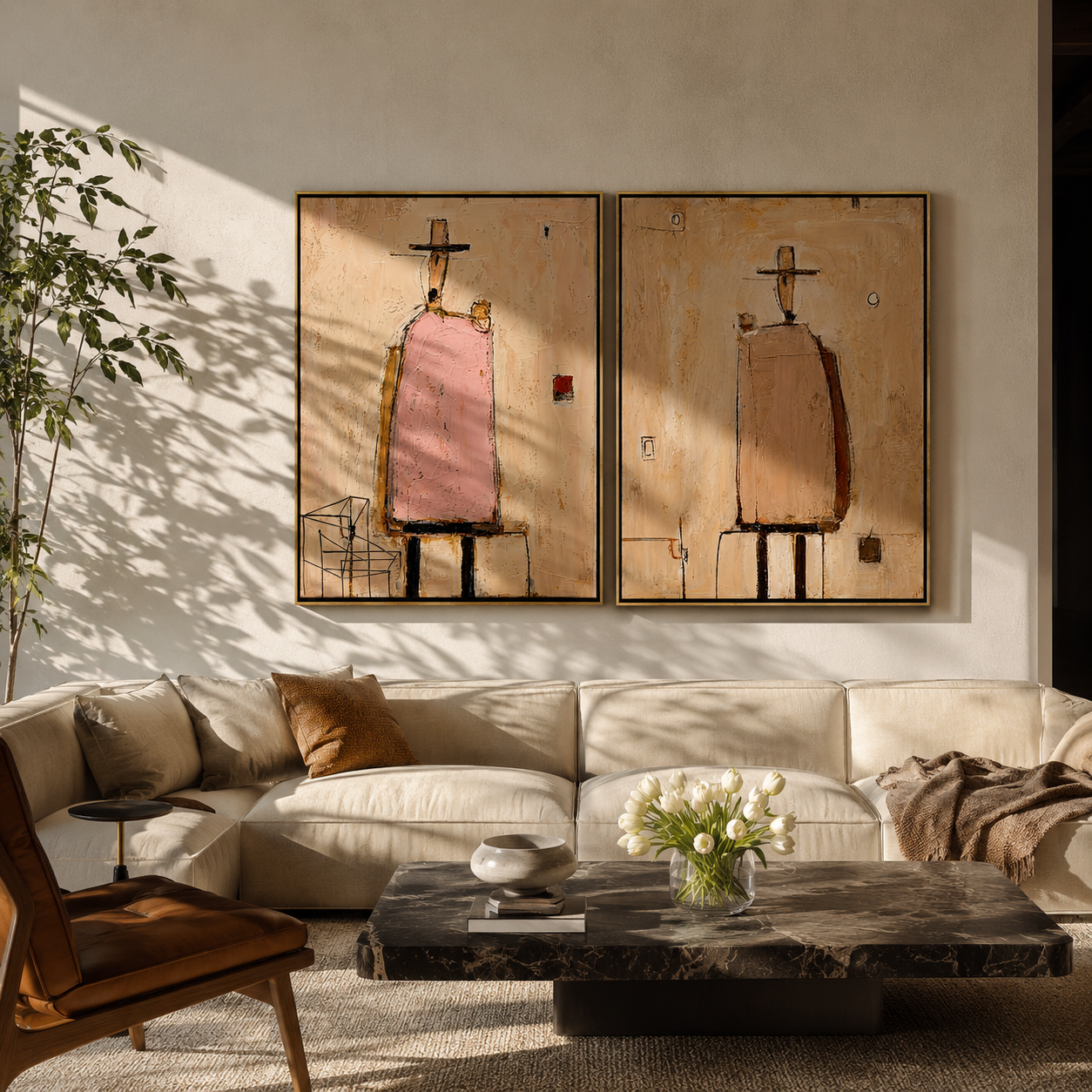 Pink Coats Hold Silence two-panel Western artwork with layered color