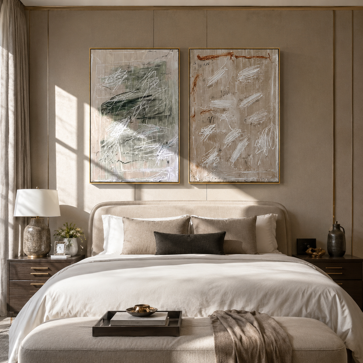 Neutral Marks Share Space Vintage Americana diptych in a collected room