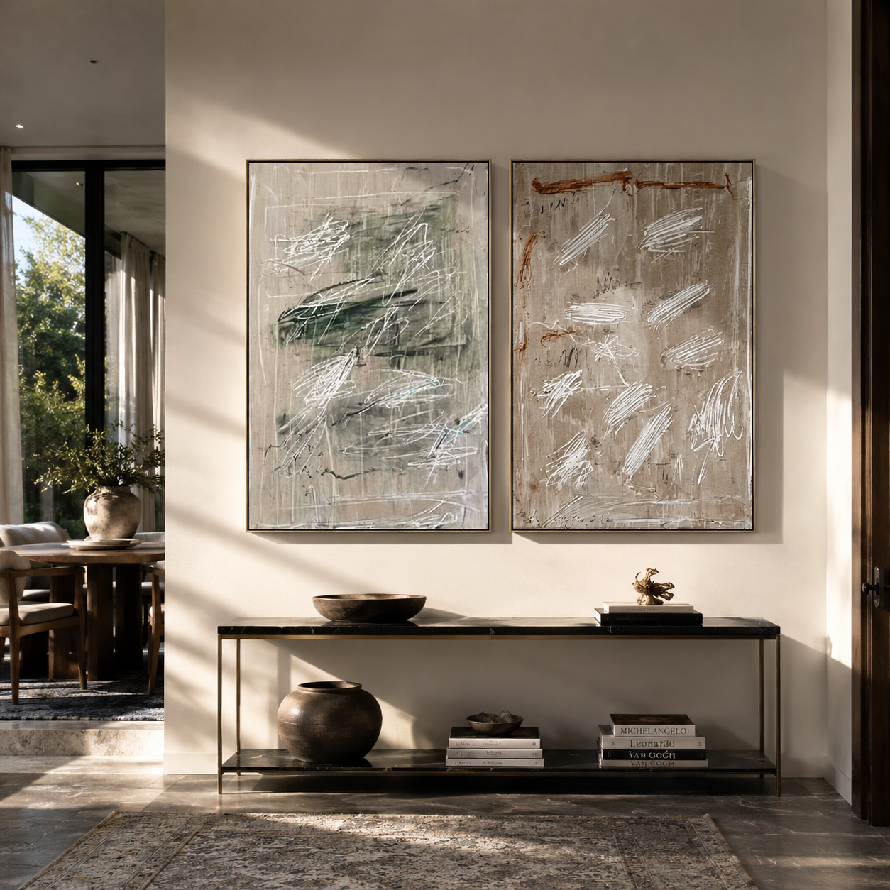 Neutral Marks Share Space two-panel Western artwork with layered color
