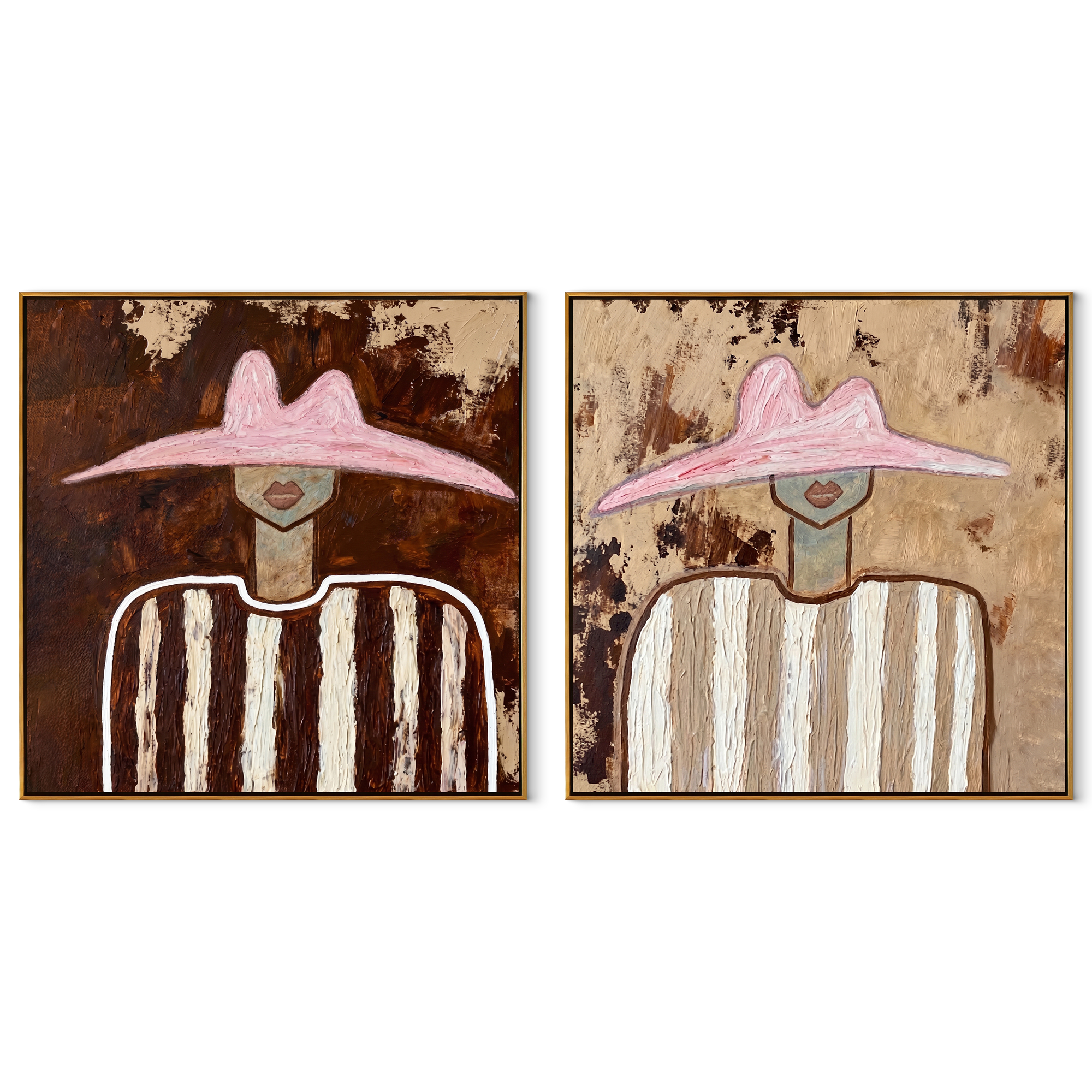 Rose Hats Weather Dust set of two square canvas artworks on white