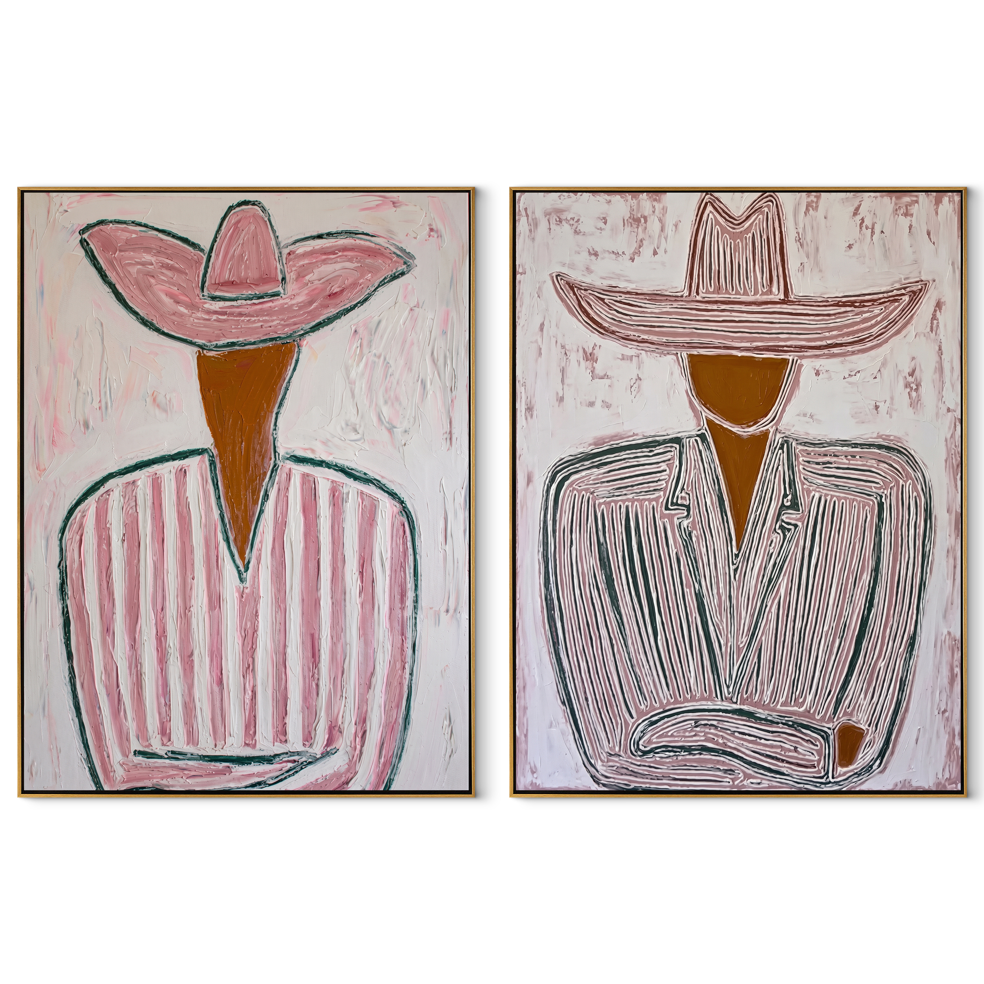 Cowboy Lines Hold Rose set of two vertical canvas artworks on white