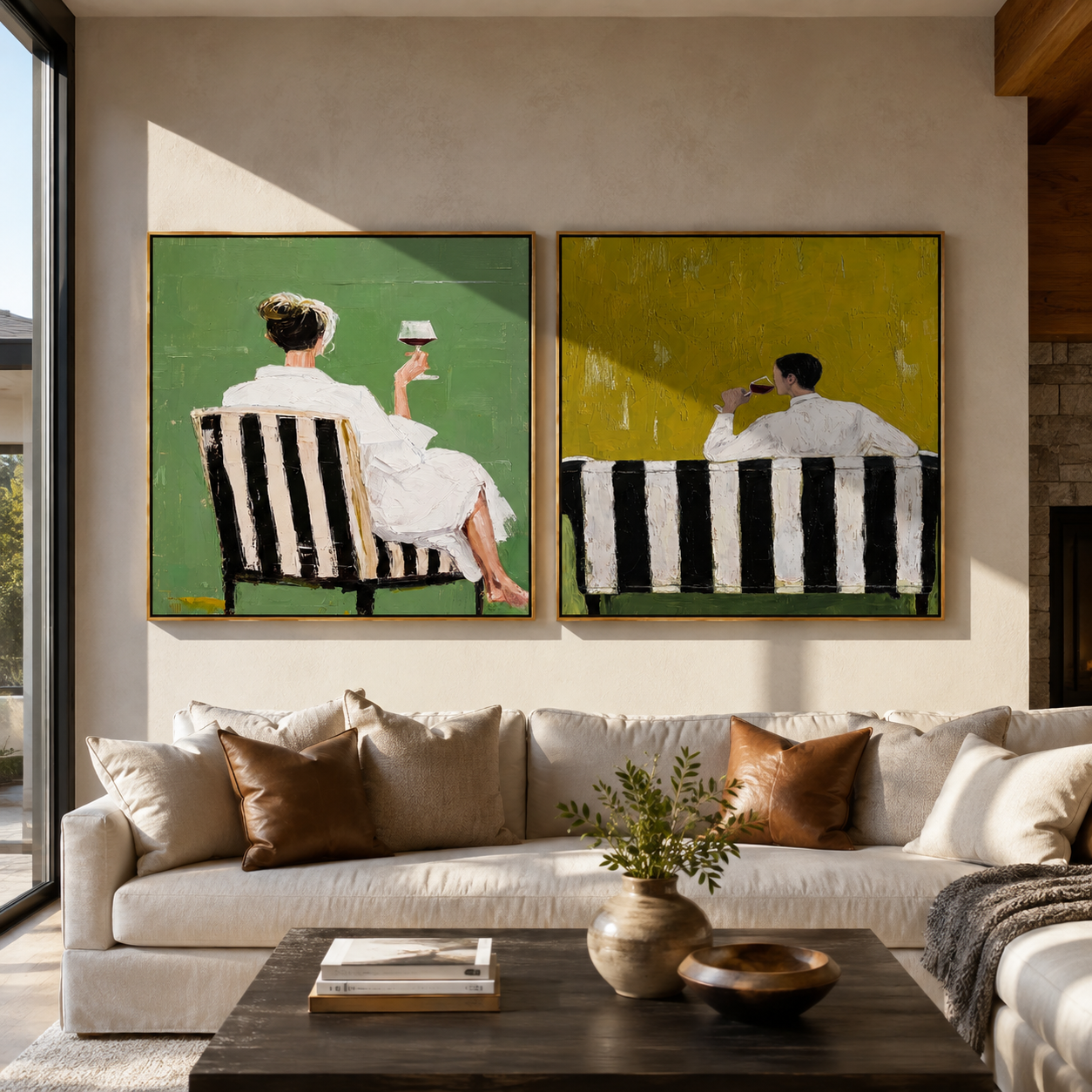 Green Backs Share Stillness two-panel Western artwork with layered color