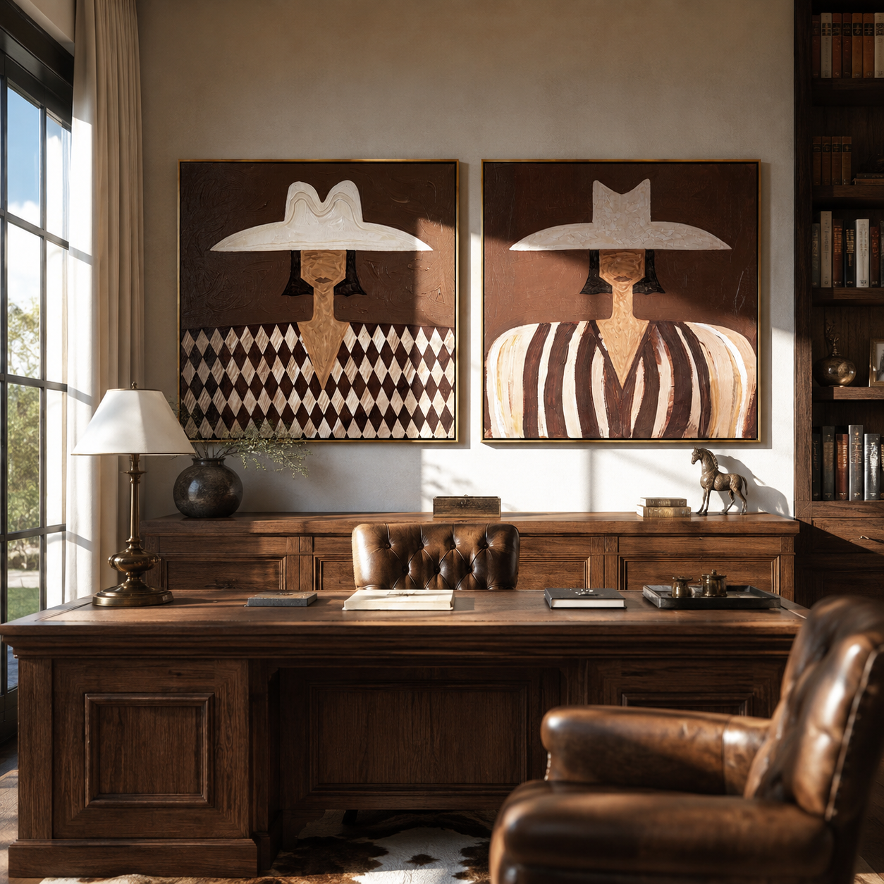 Diamond Shirts Meet Dust Vintage Americana diptych in a collected room