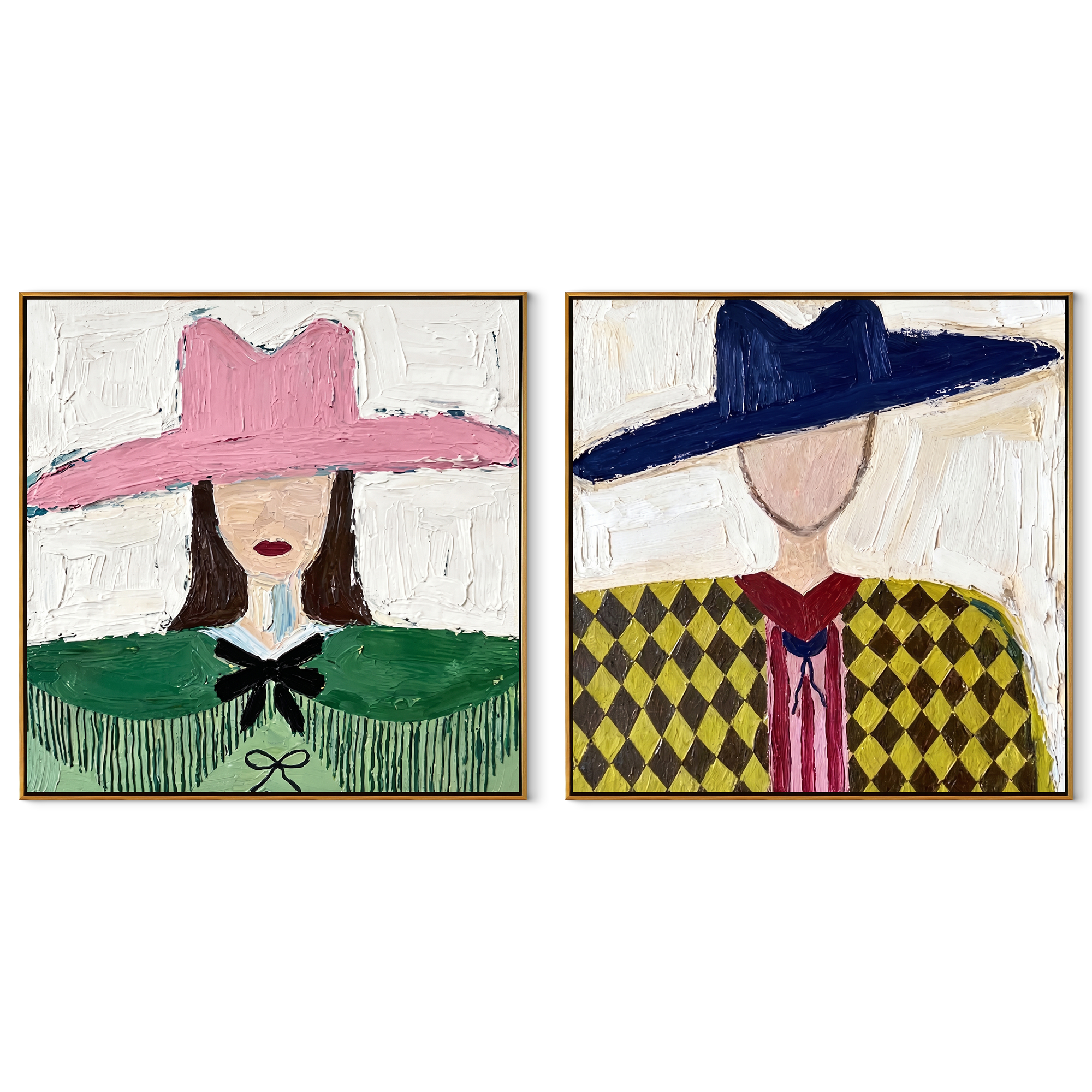 Fashion Brims Hold Earth set of two square canvas artworks on white