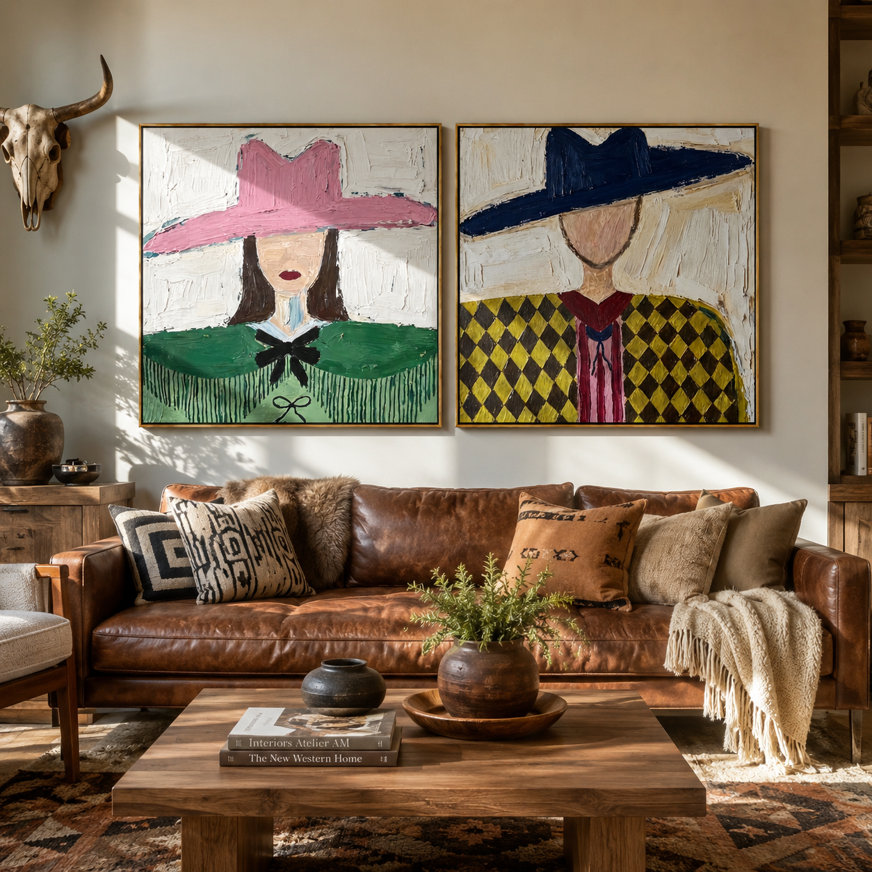 Fashion Brims Hold Earth two-panel Western artwork with layered color