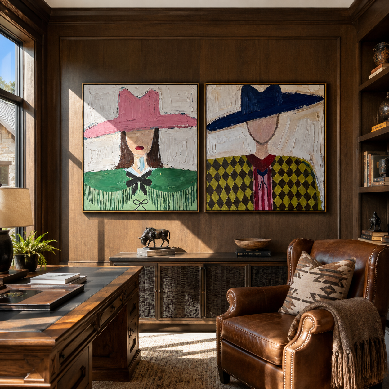 Fashion Brims Hold Earth diptych presented with natural materials and decor