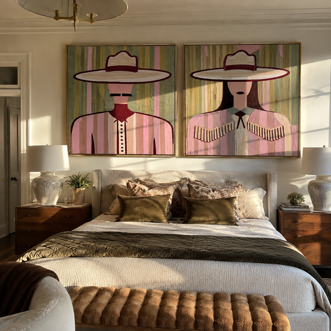 Pastel Brims Close Day Western diptych displayed in a contemporary interior