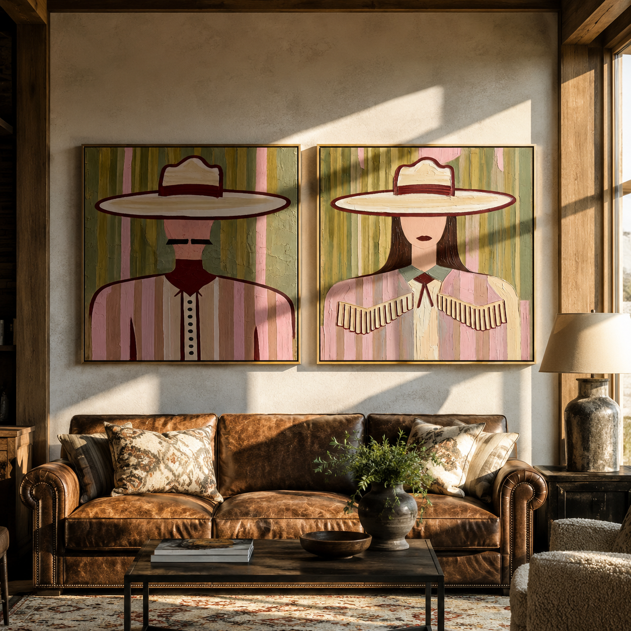 Pastel Brims Close Day Vintage Americana diptych in a collected room