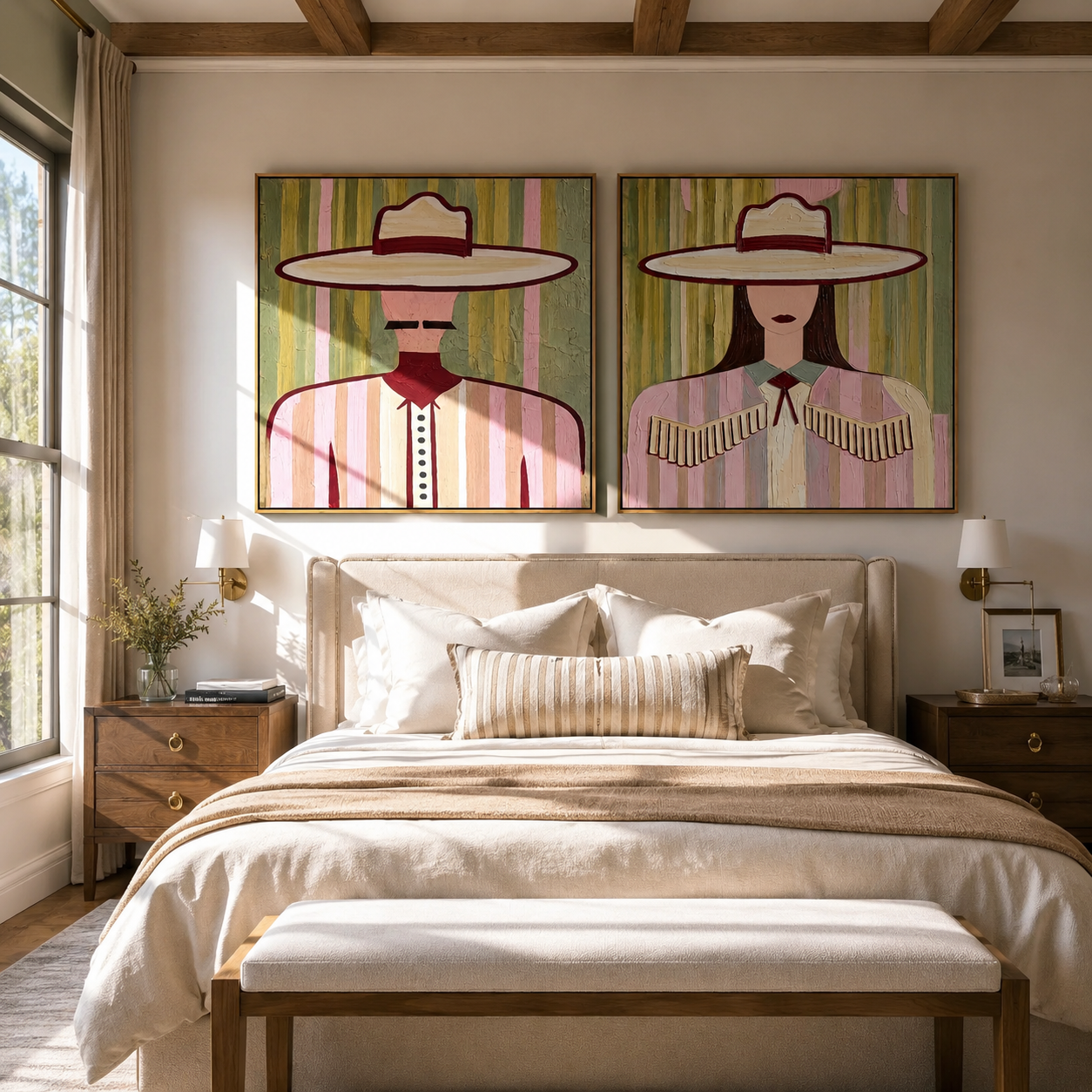 Pastel Brims Close Day two-panel Western artwork with layered color