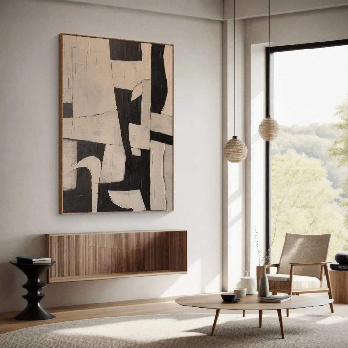 Oatmeal Structure – Hand-Painted Minimalist Oatmeal and Tan Wabi-Sabi Painting | Japandi Organic Wabi-Sabi Living Room & Hallway Art