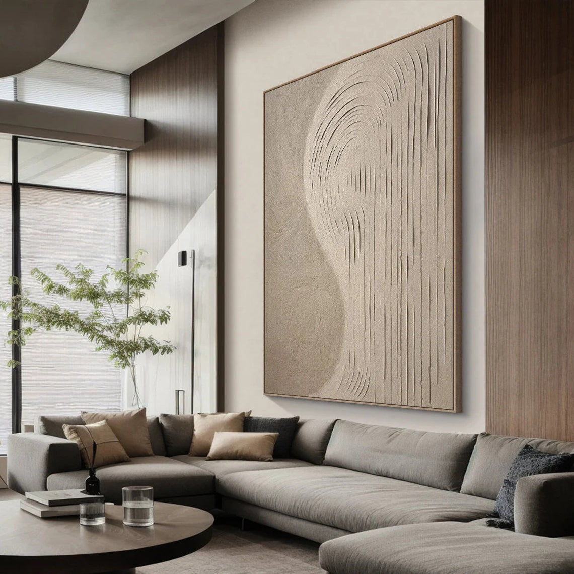 Organic Curve – Hand-Painted Neutral Beige S-Shape Plaster Relief Wabi-Sabi Painting | Japandi Organic Wabi-Sabi Living Room & Hallway Art