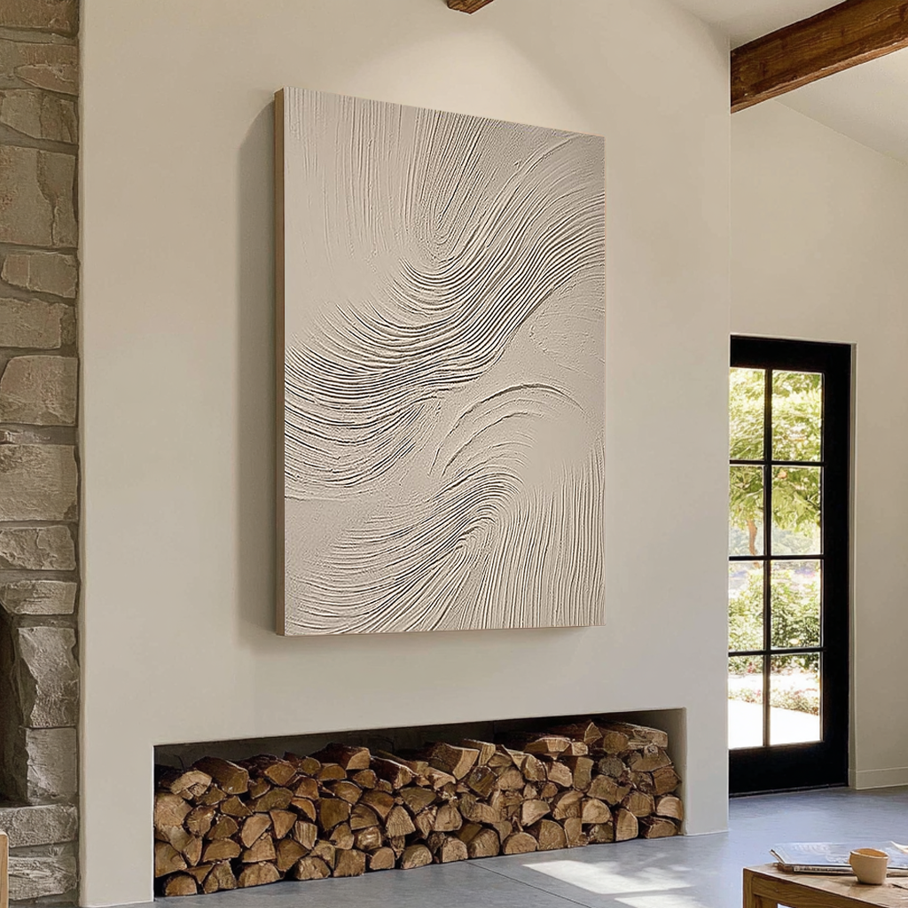 Dunes Rhythm – Hand-Painted Minimalist Beige Plaster Effect Relief Wabi-Sabi Painting | Japandi Organic Wabi-Sabi Living Room & Hallway Art