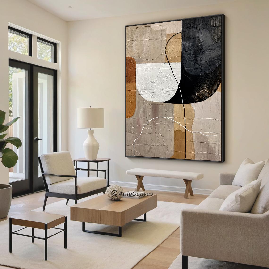 Earthen Harmony – Hand-Painted Terracotta and Neutral Tones Plaster Relief Wabi-Sabi Painting | Japandi Organic Wabi-Sabi Living Room & Hallway Art