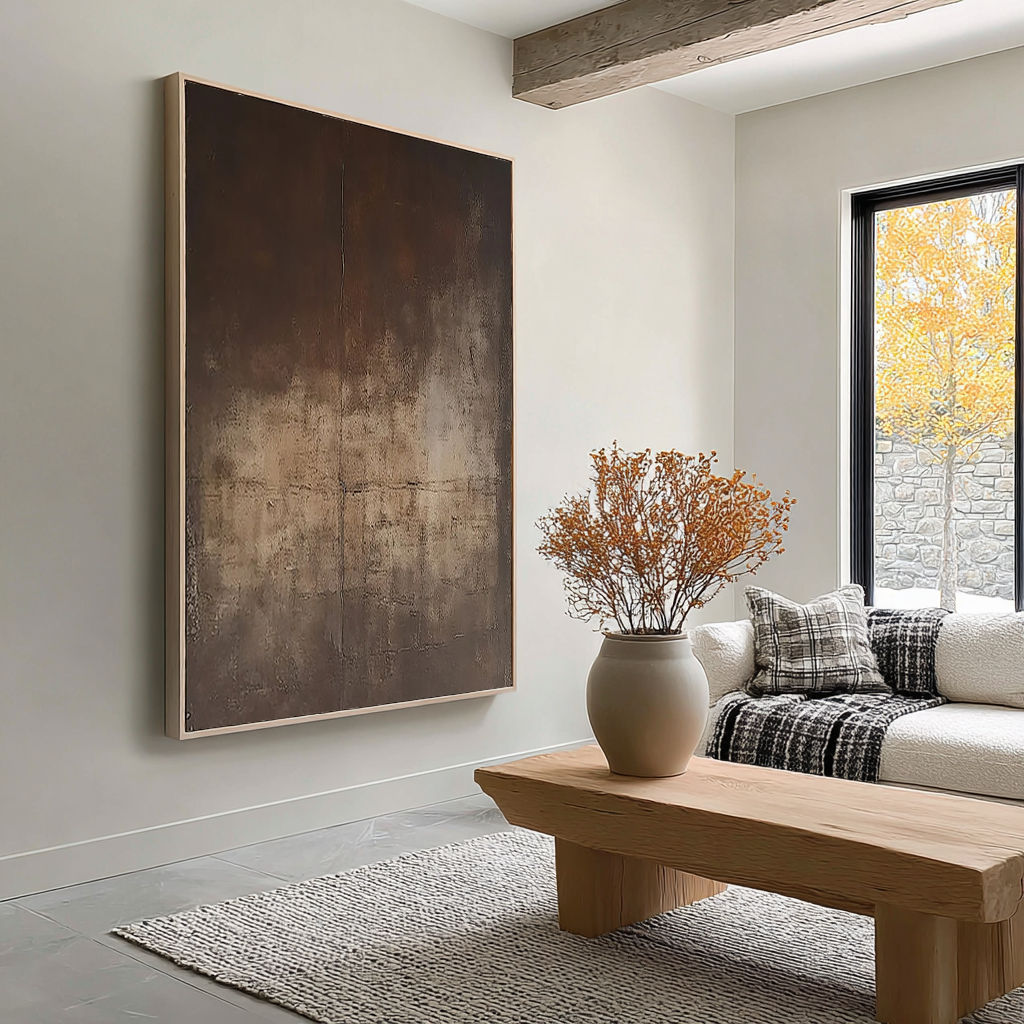 Rustic Vestige – Hand-Painted Distressed Rust and Charcoal Plaster Effect Wabi-Sabi Painting | Modern Noir Wabi-Sabi Living Room & Home Office Art