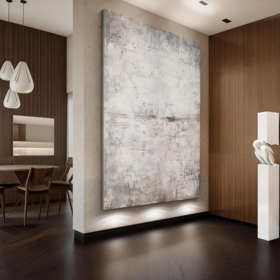 Earthen Vestige – Hand-Painted Distressed Grey Plaster Effect Wabi-Sabi Painting | Japandi Wabi-Sabi Living Room & Bedroom Art