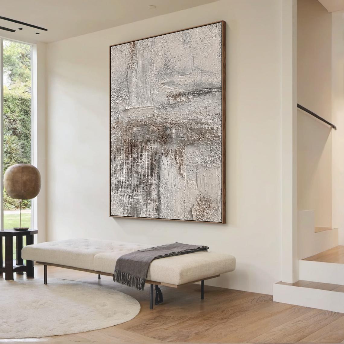 Ancient Echo – Hand-Painted Distressed Beige Plaster Effect Wabi-Sabi Painting | Japandi Organic Wabi-Sabi Living Room & Hallway Art
