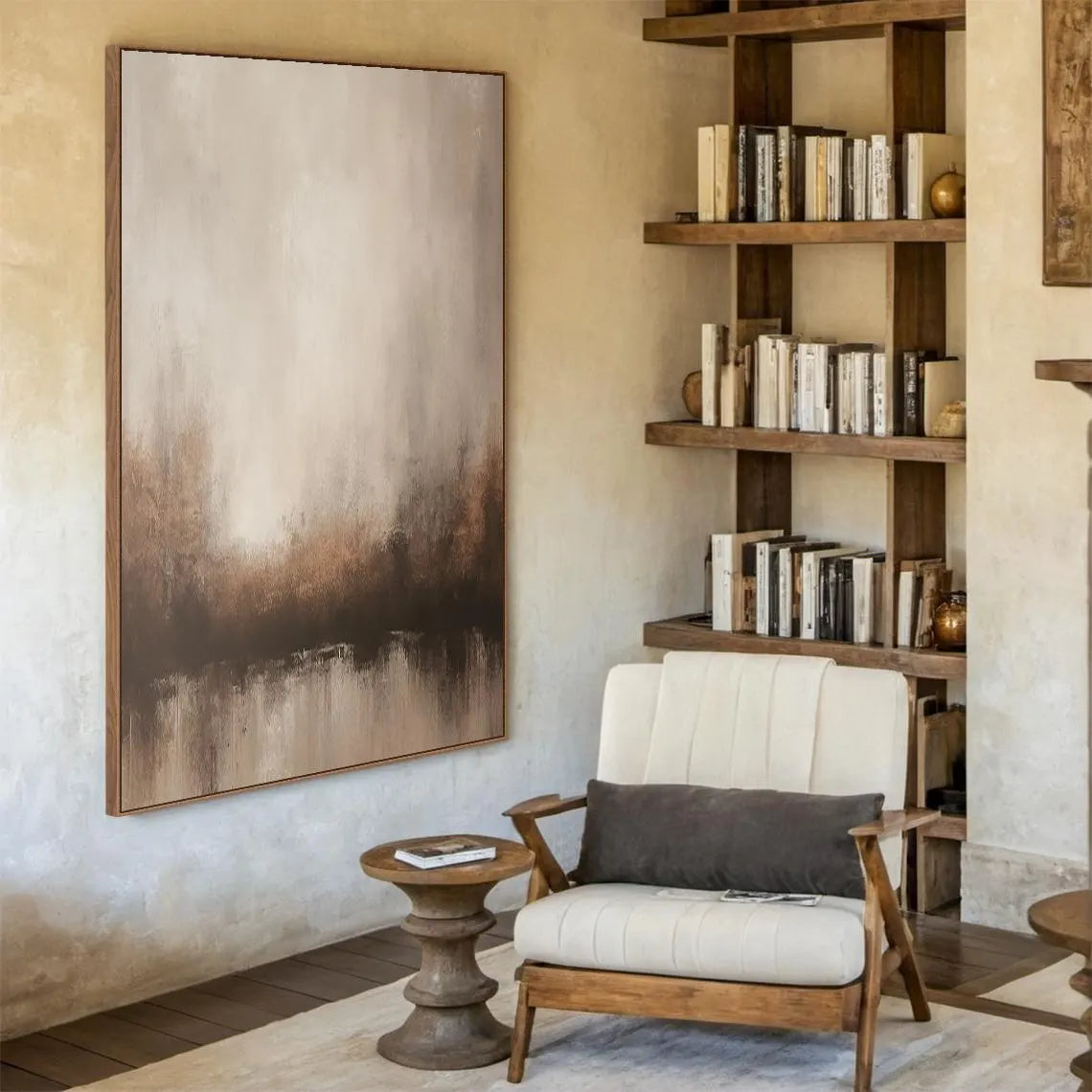 Misty Zen – Hand-Painted Minimalist Neutral Earth Tone Wabi-Sabi Painting | Japandi Organic Wabi-Sabi Living Room & Hallway Art