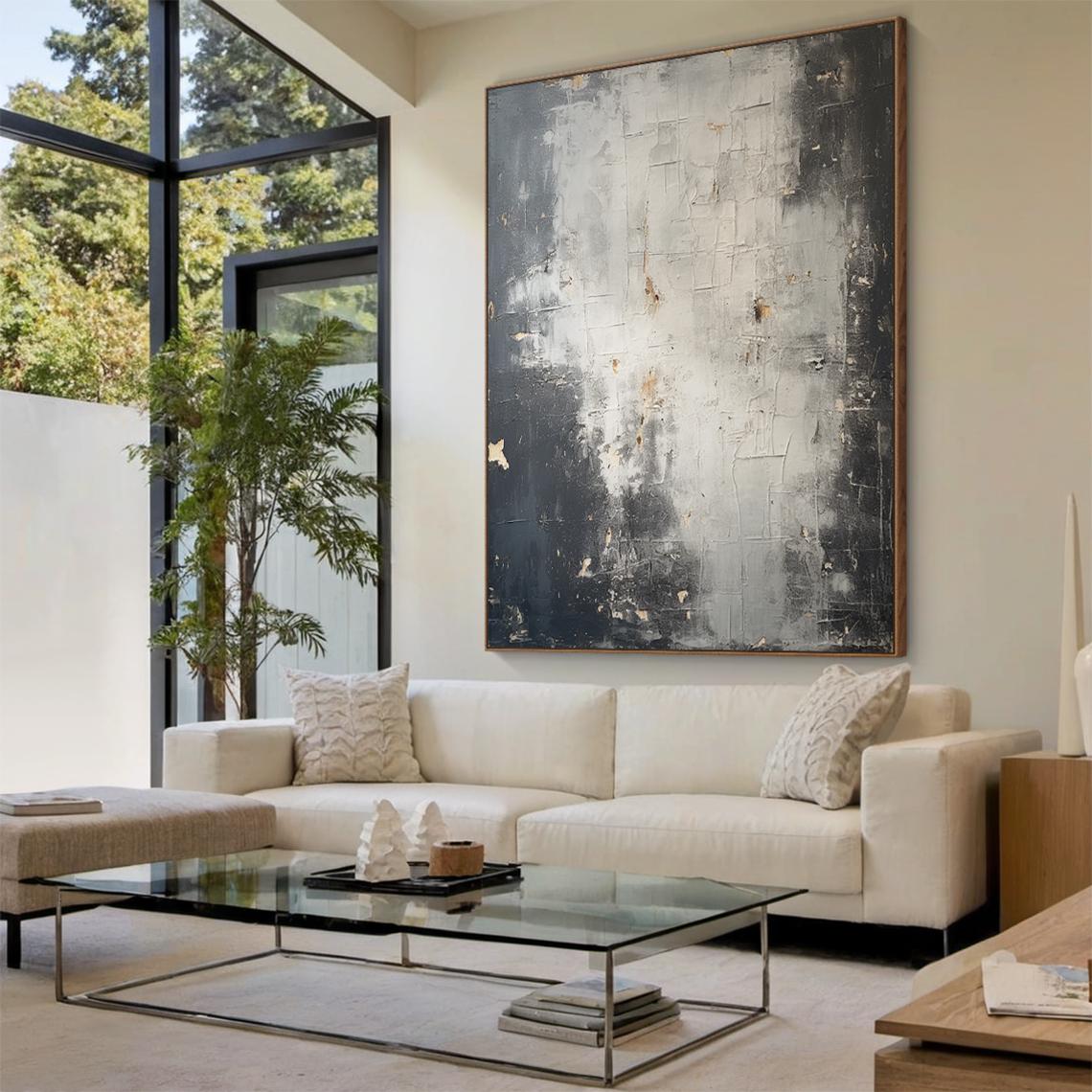 Concrete Echo – Minimalist Industrial Grey Plaster Effect Hand-Painted Wabi-Sabi Painting | Japandi Wabi-Sabi Living Room & Bedroom Art