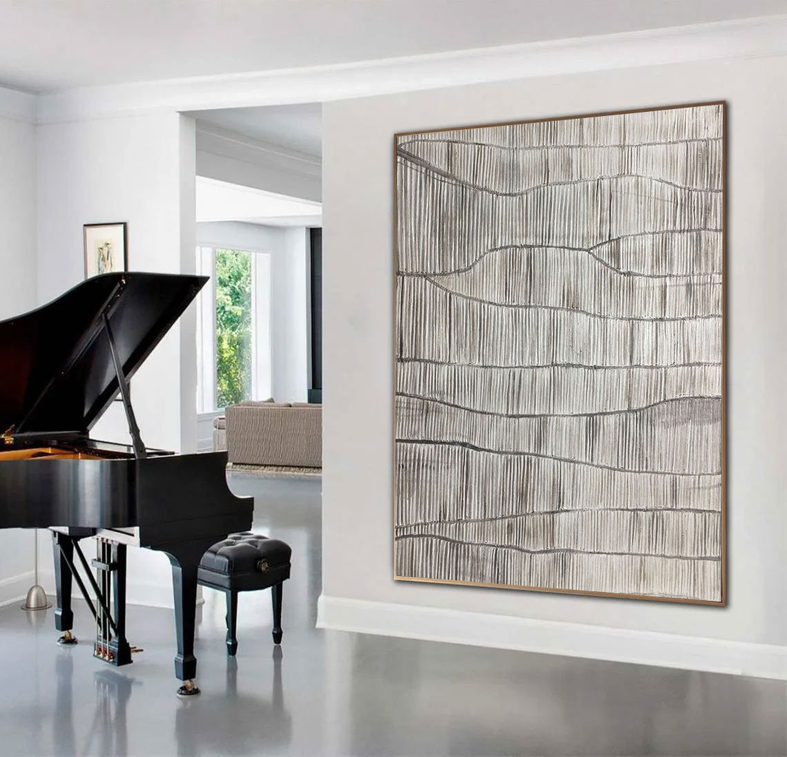Linen Trace – Modern Minimalist Linear Texture Hand-Painted Neutral Wabi-Sabi Painting | Japandi Organic Wabi-Sabi Living Room & Hallway Art