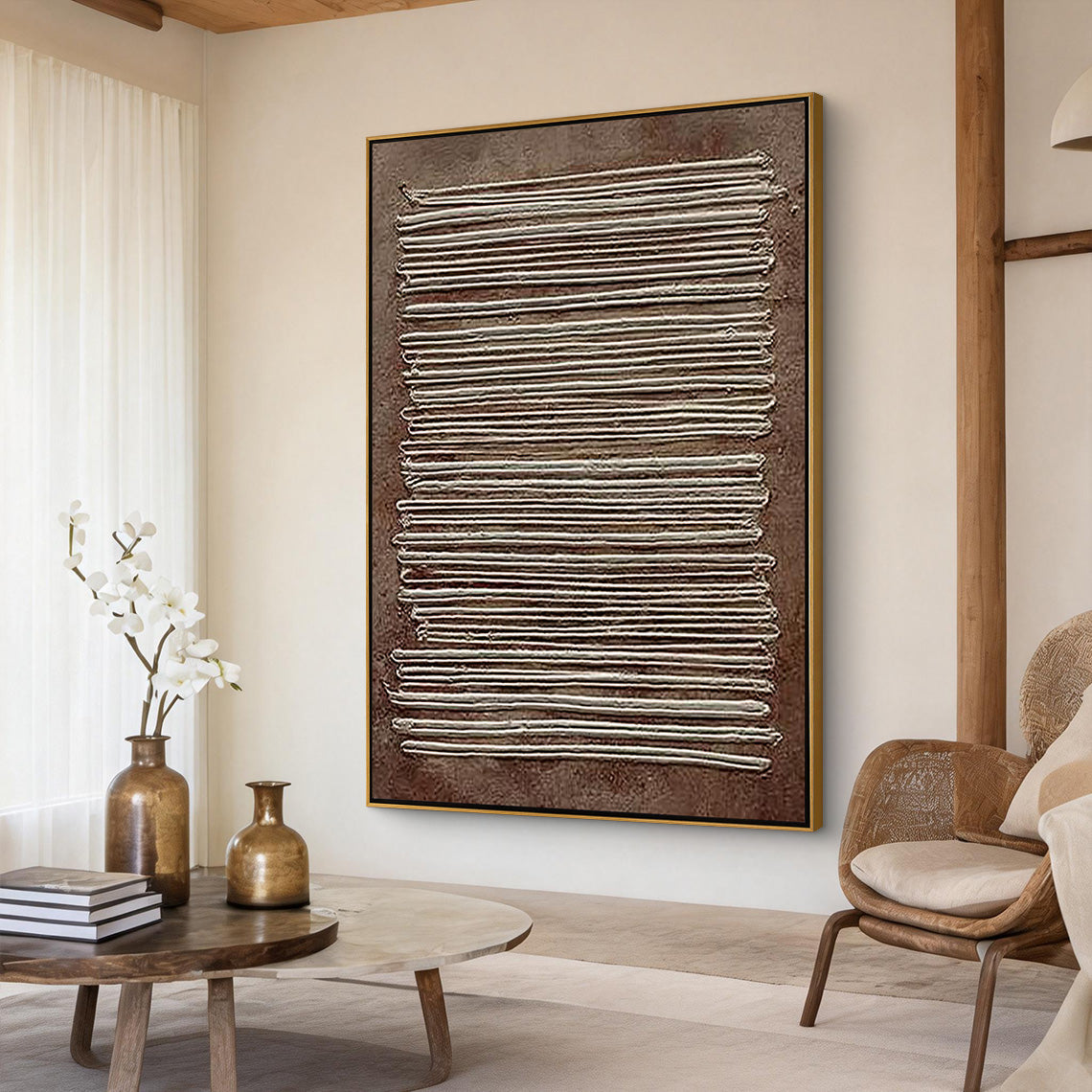 Earthen Linen – Modern Terracotta & White Plaster Relief Grid Wabi-Sabi Painting | Japandi Organic Wabi-Sabi Living Room & Hallway Art