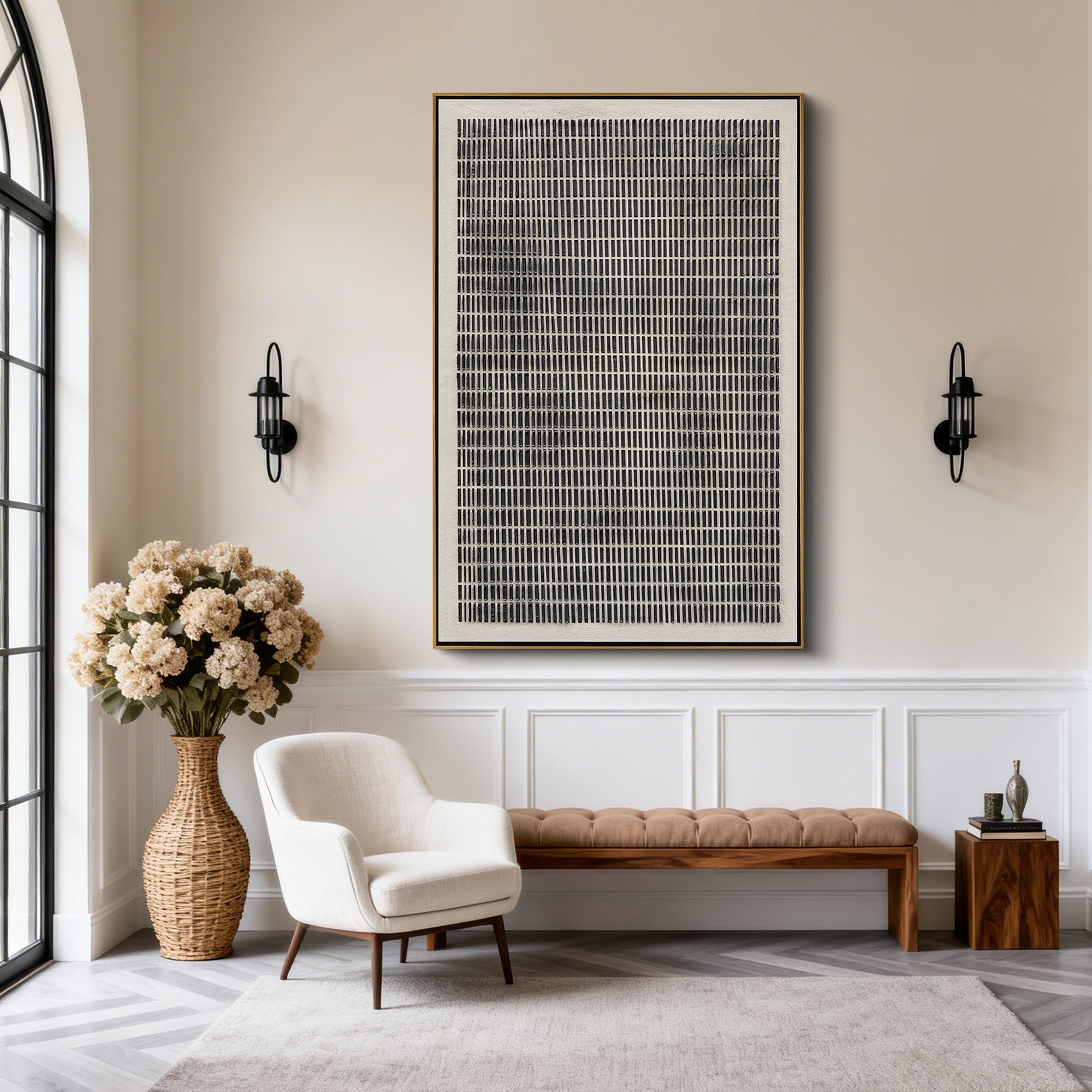 Silent Matrix – Minimalist Vertical Linear Minimalist Painting | Modern Minimalist Bedroom & Home Office Art
