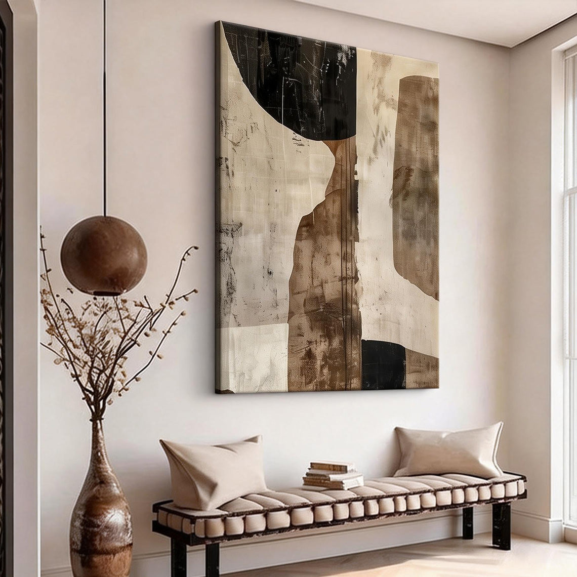 Earthen Monolith – Modern Industrial Textured Canvas Wabi-Sabi Painting | Japandi Wabi-Sabi Living Room & Bedroom Art