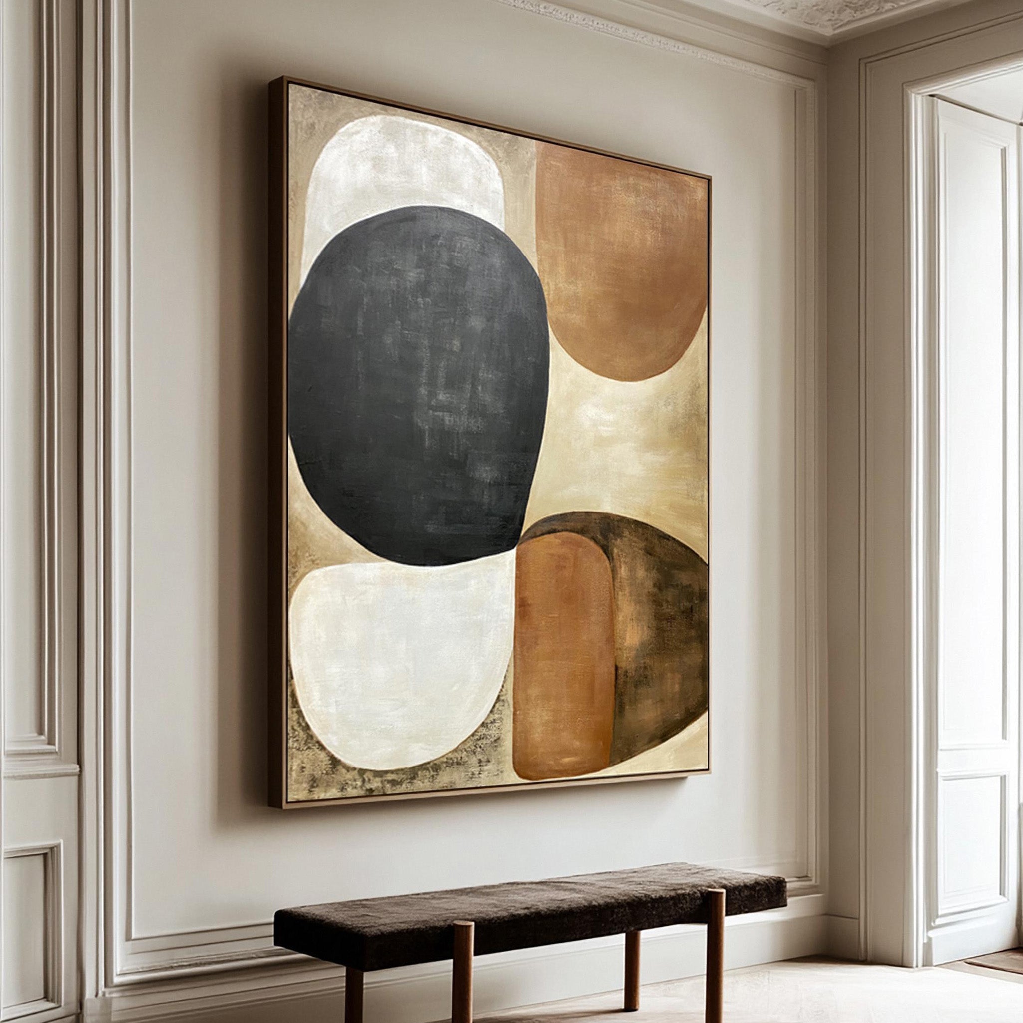 Earthen Echo – Organic Pebble Shapes in Terracotta & Slate Abstract Painting | Japandi Organic Wabi-Sabi Living Room & Hallway Art