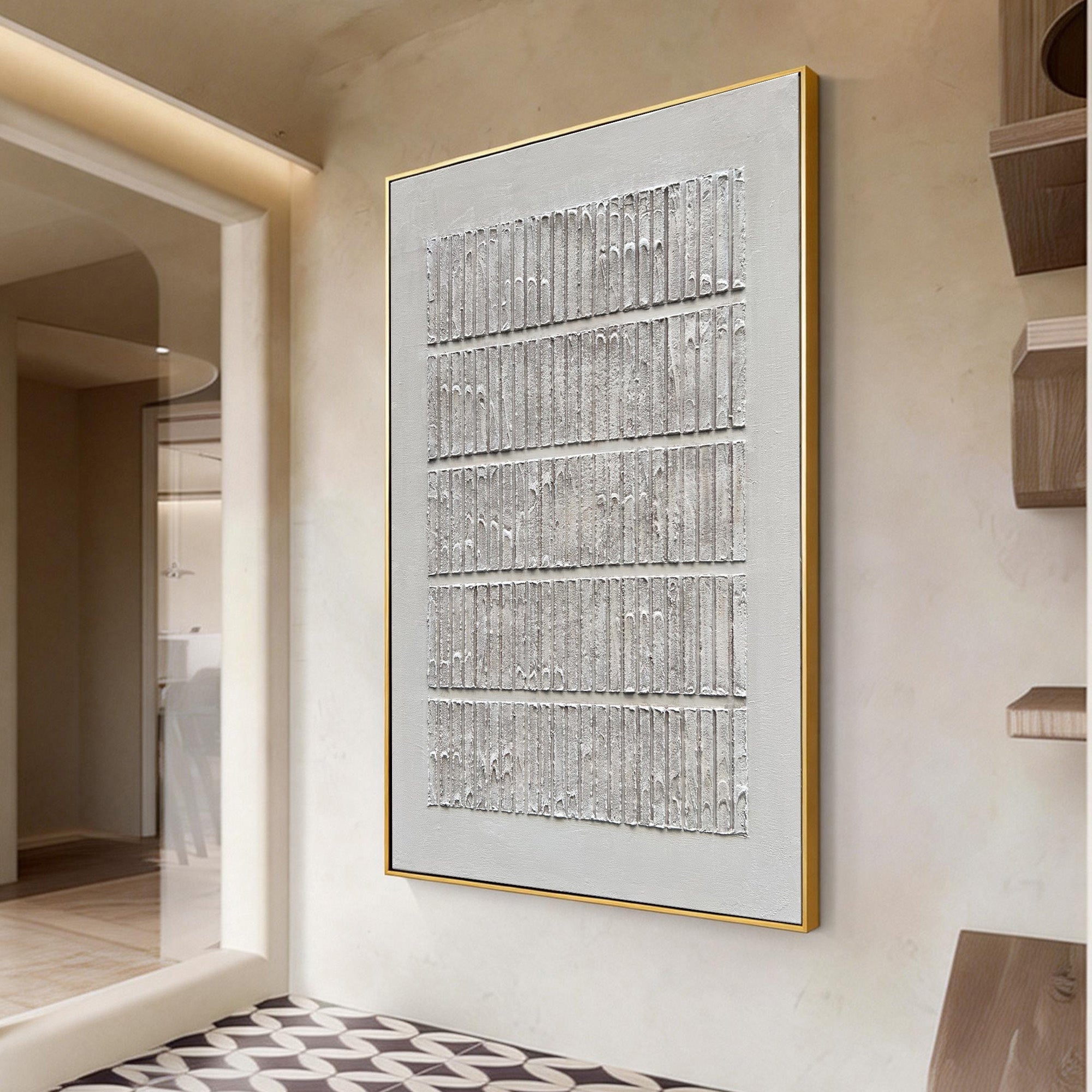 Silent Rhythm – 3D Linear Matrix Relief Wabi-Sabi Painting | Japandi Wabi-Sabi Living Room & Bedroom Art