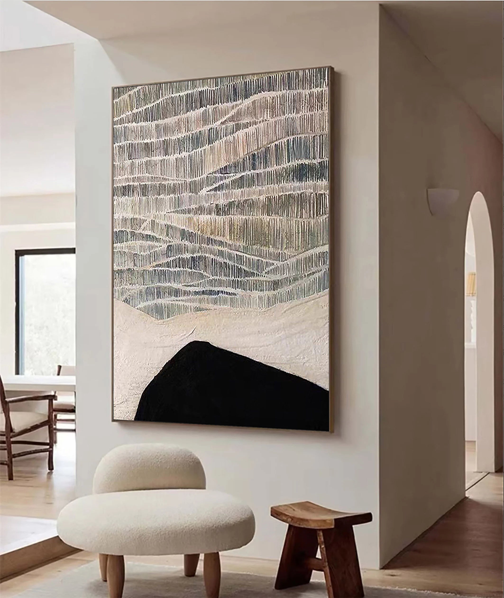 Silent Hill – Wabi-Sabi Style Black-and-White Minimalist Painting | Modern Abstract Living Room Art
