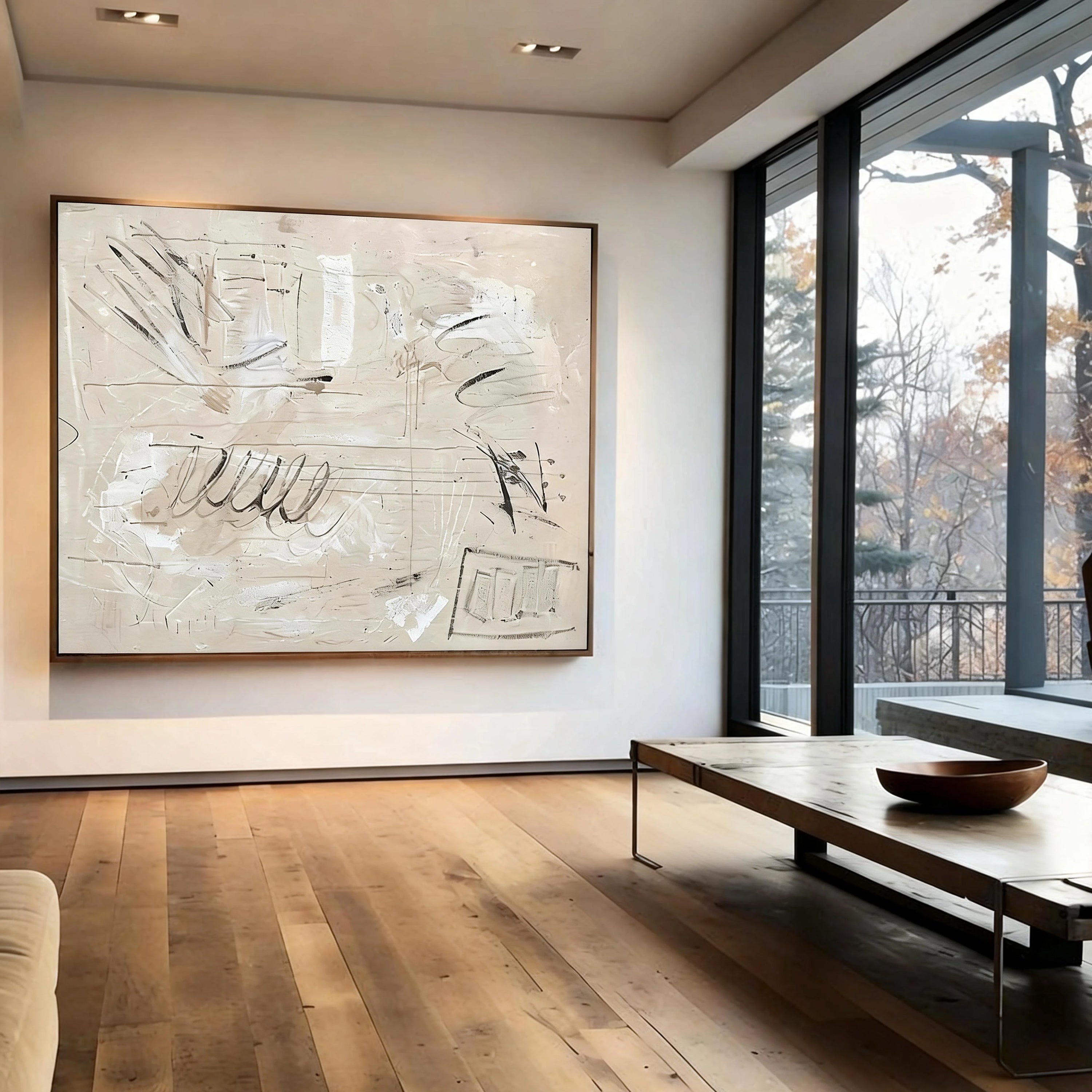 Cream Sketch – Hand-Painted Neutral Beige Abstract Scribble Plaster Effect Wabi-Sabi Painting | Japandi Organic Wabi-Sabi Living Room & Hallway Art