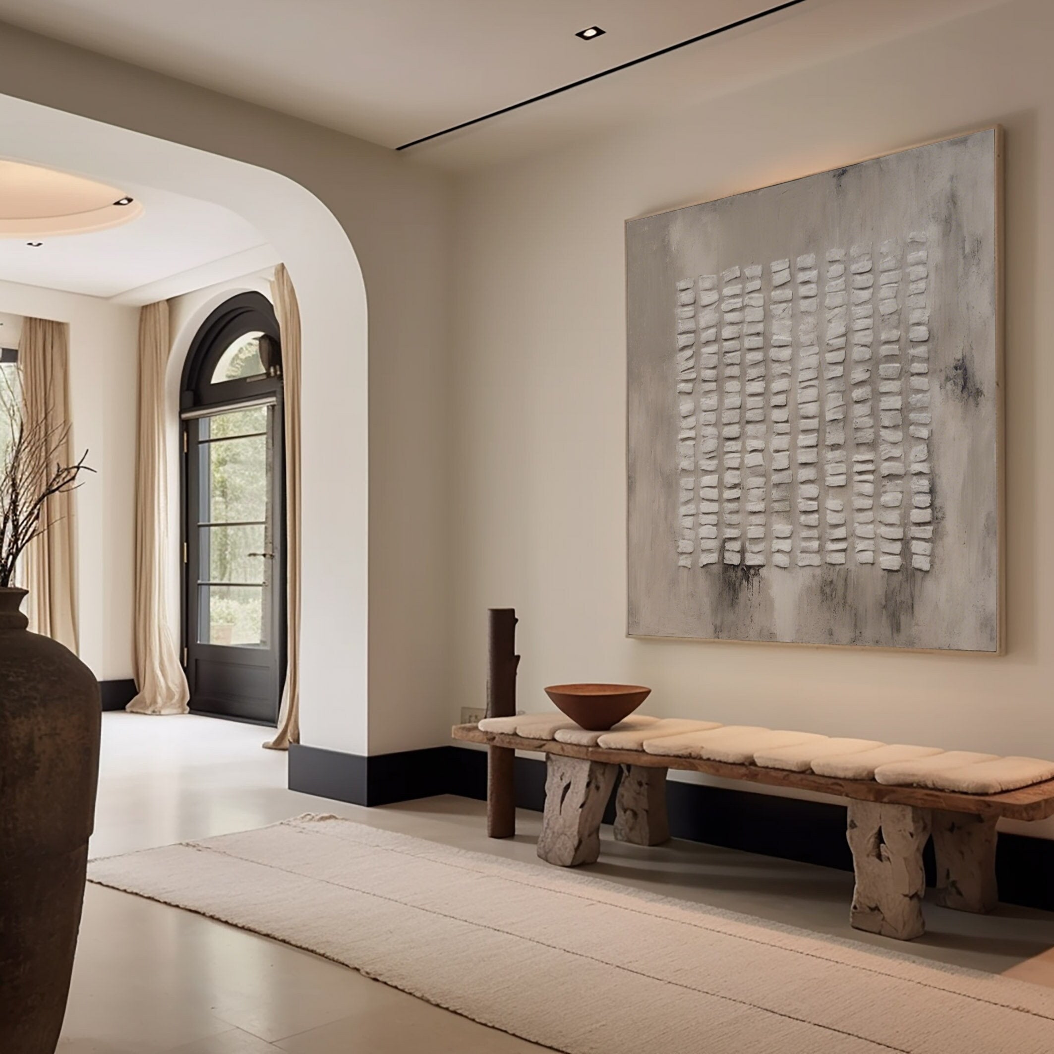 Zen Rhythm – Hand-Painted Neutral Beige Repetitive Plaster Block Wabi-Sabi Painting | Japandi Organic Wabi-Sabi Living Room & Hallway Art