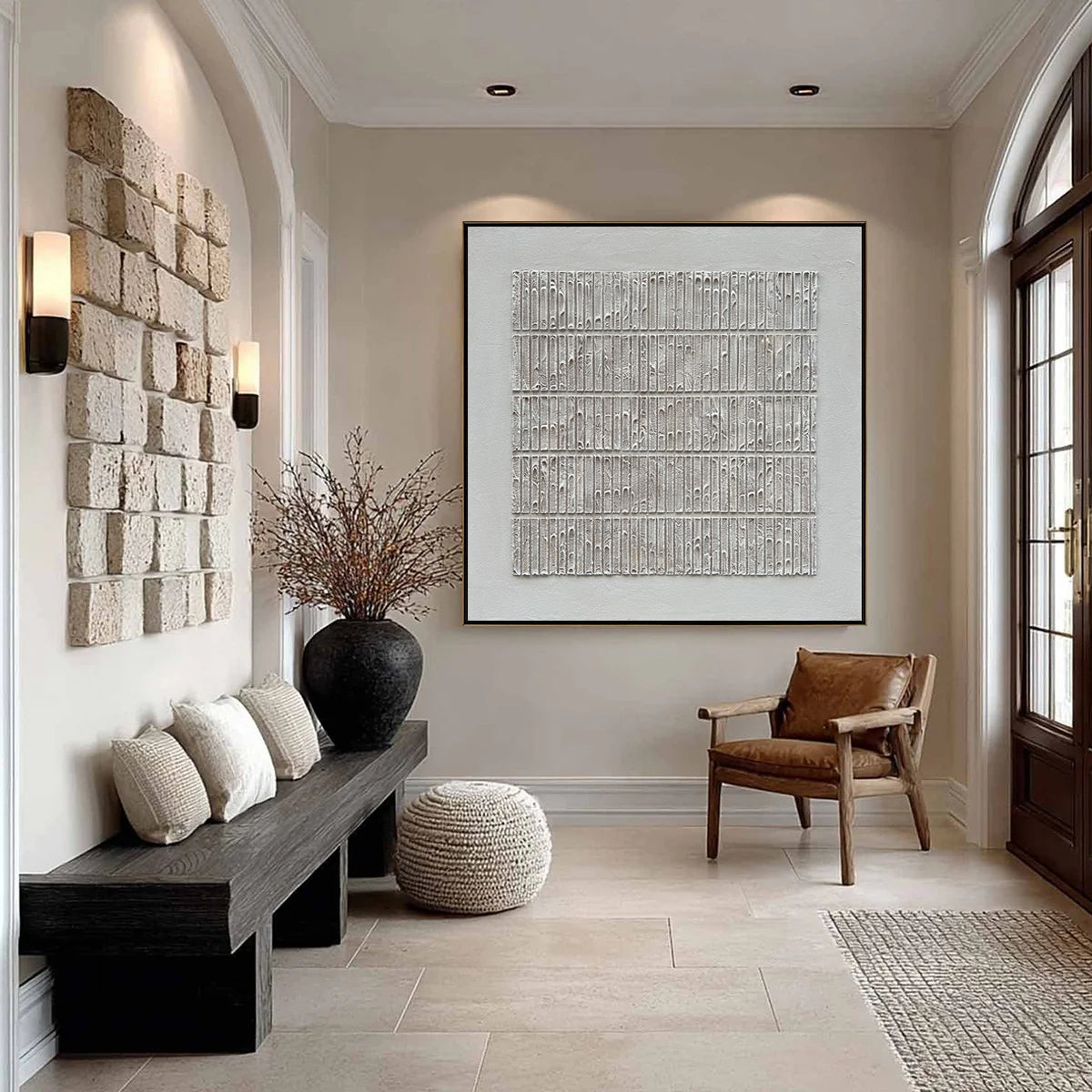 Chalk Silence – Minimalist Monochromatic Ribbed Art | Luxury Modern Wabi-Sabi Home Office Art