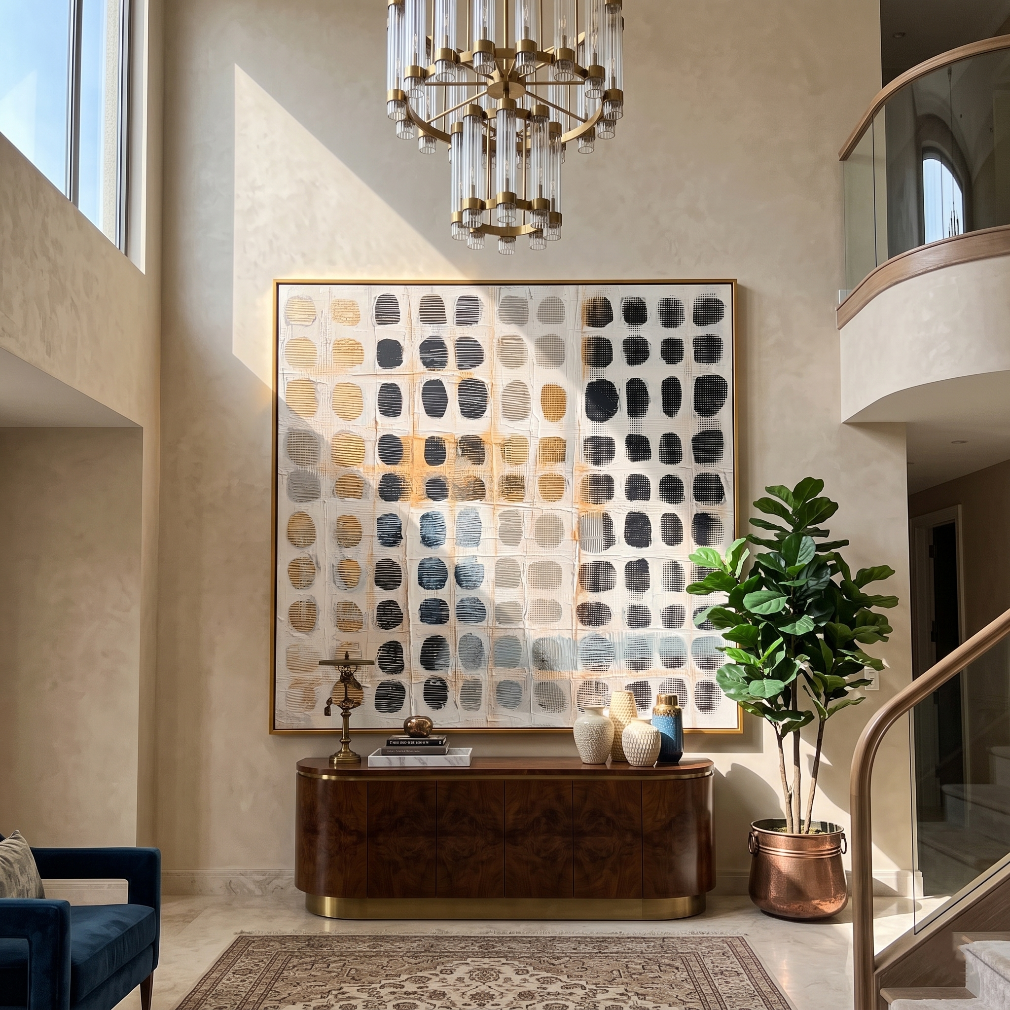 Stone Lattice – Oval Stone Grid on Cream Background Painting | Wabi-Sabi Square Art
