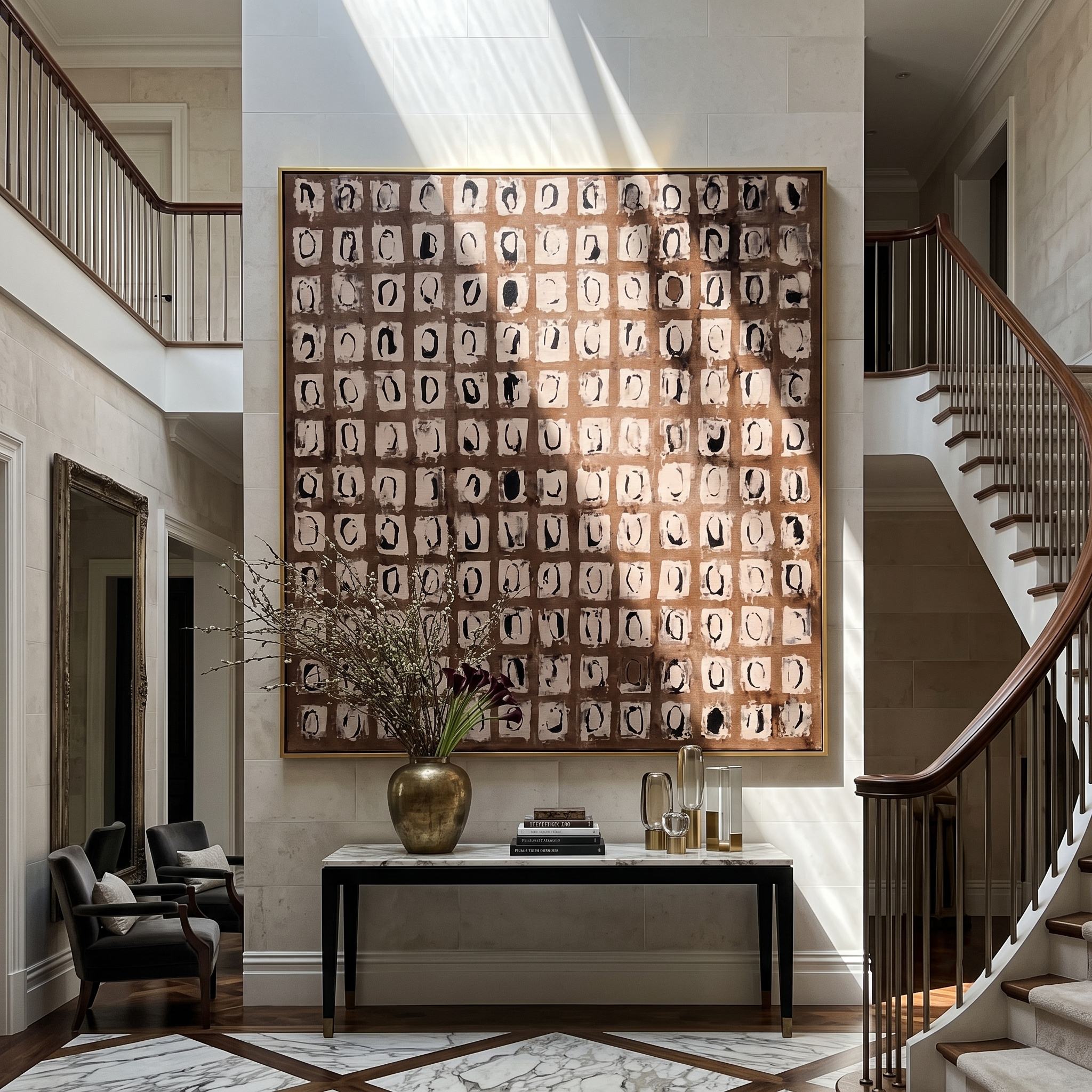Ember Mosaic – Dense Circle Grid in Brown & Terracotta Painting | Wabi-Sabi Square Art