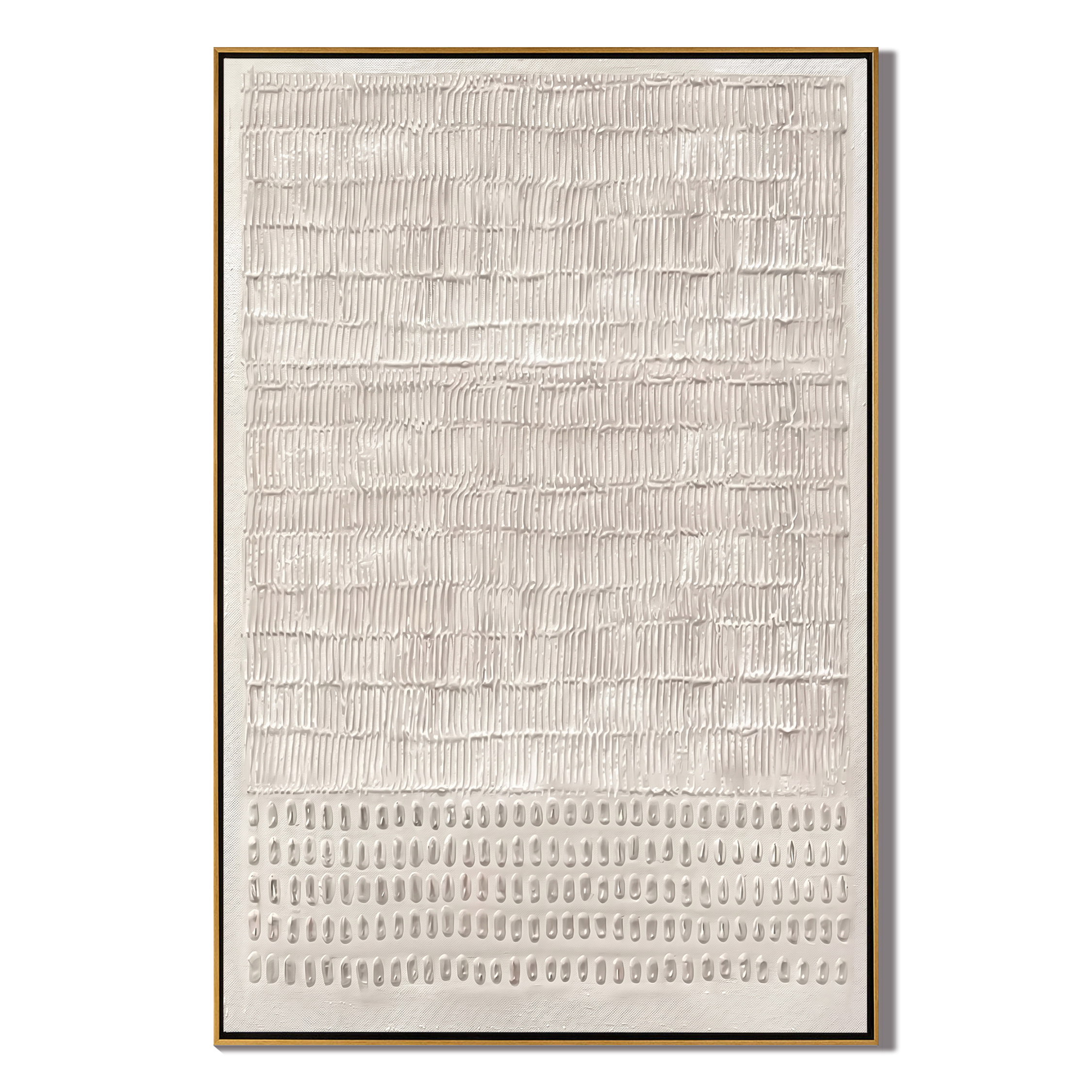 Ivory Seedscape – Textured White Relief Painting with Seed Dots | Wabi-Sabi Vertical Art