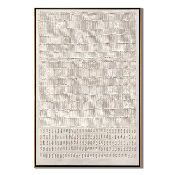 Ivory Seedscape – Textured White Relief Painting with Seed Dots | Wabi-Sabi Vertical Art