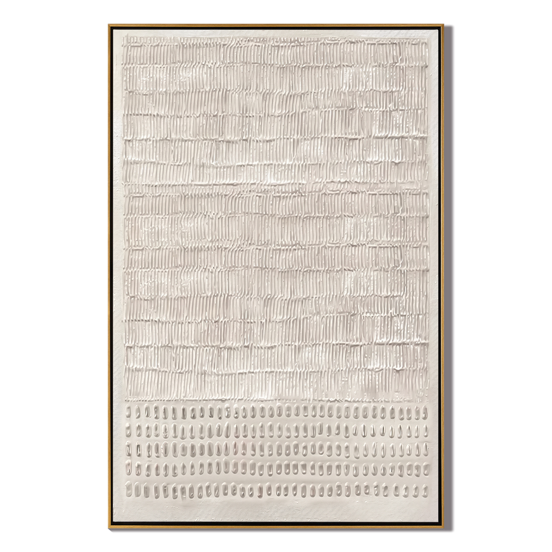 Ivory Seedscape – Textured White Relief Painting with Seed Dots | Wabi-Sabi Vertical Art