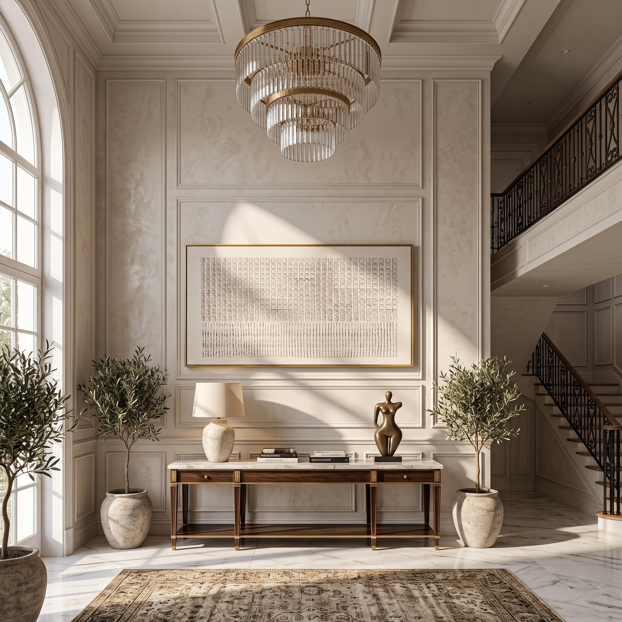 Linen Grid – Panoramic Cream Textured Grid with Line Marks Painting | Wabi-Sabi Panoramic Art