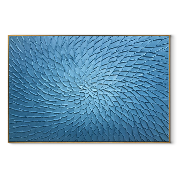 Woven Bloom Depths – Deep Blue Sculptural Textured Painting | Coastal Modern Living Room Wall Art