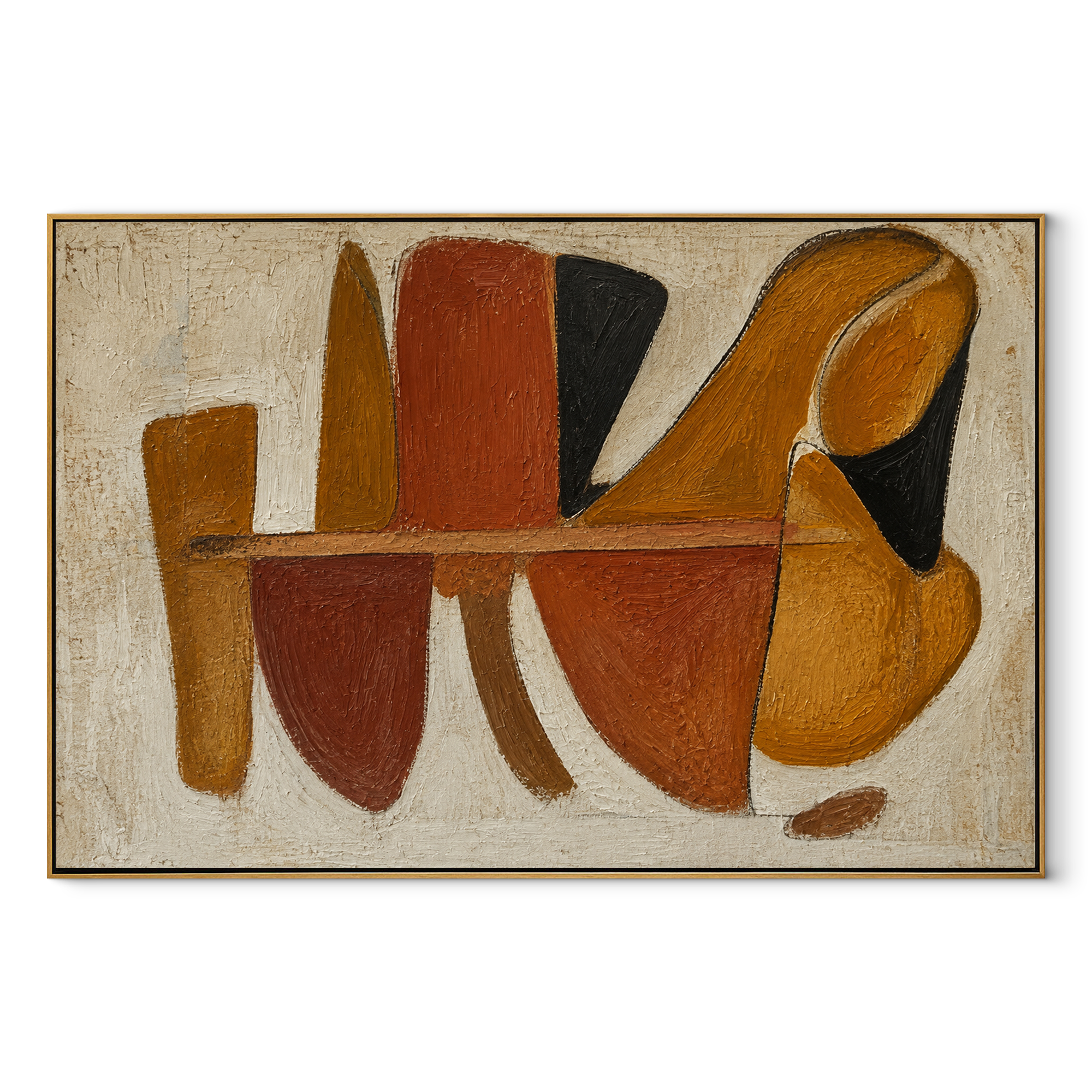 Ochre Rust Fragments framed canvas with wood frame, rust and ochre abstract art