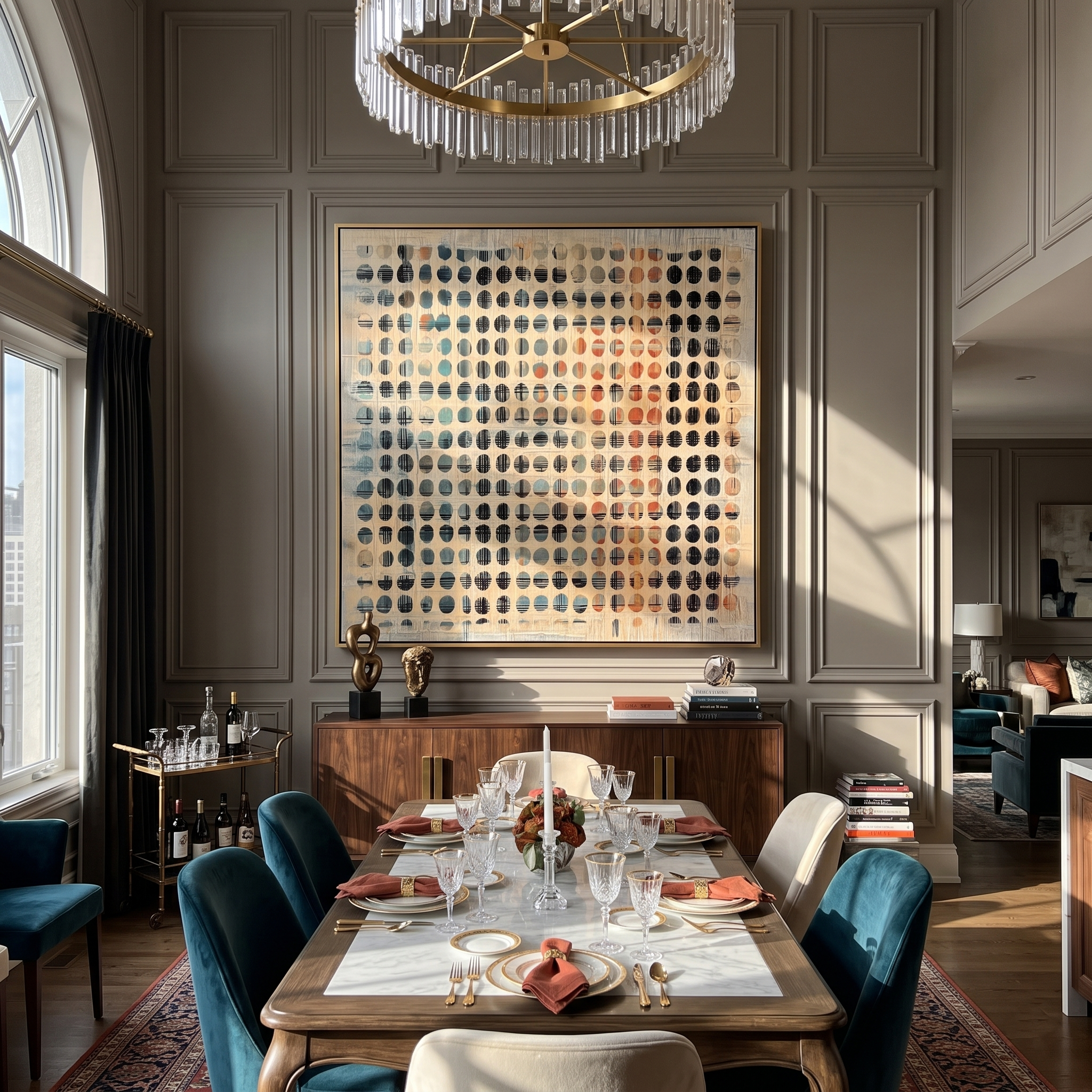 Terracotta Grid – Woven Circle Cross-Hatch Painting | Wabi-Sabi Square Art