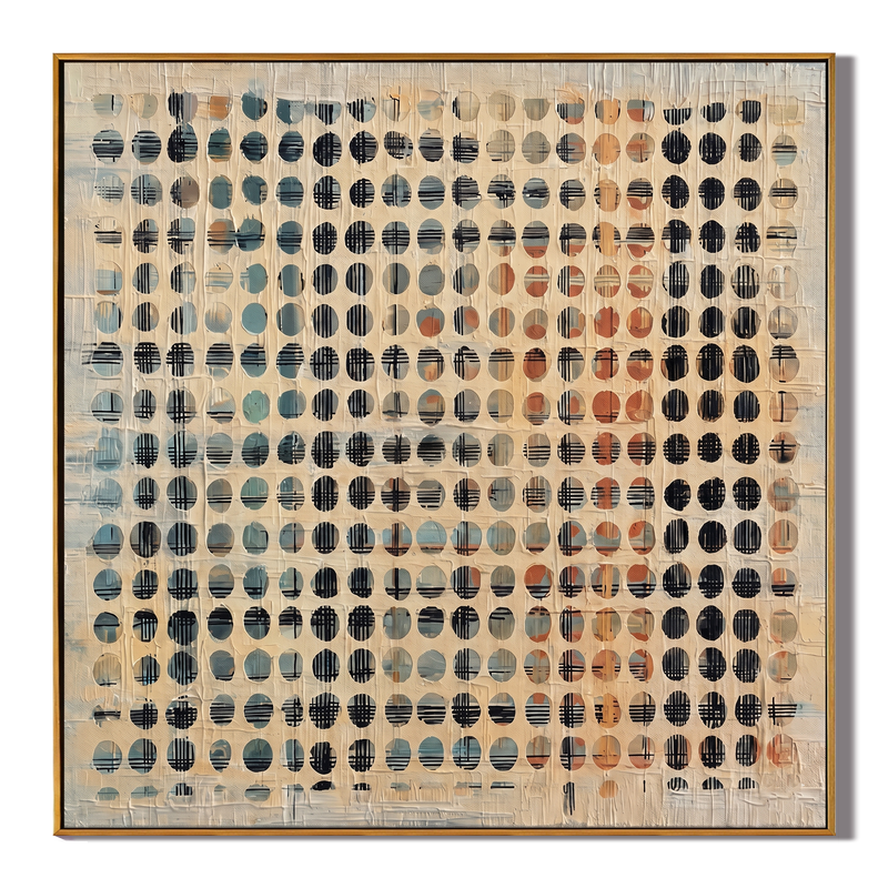 Terracotta Grid – Woven Circle Cross-Hatch Painting | Wabi-Sabi Square Art