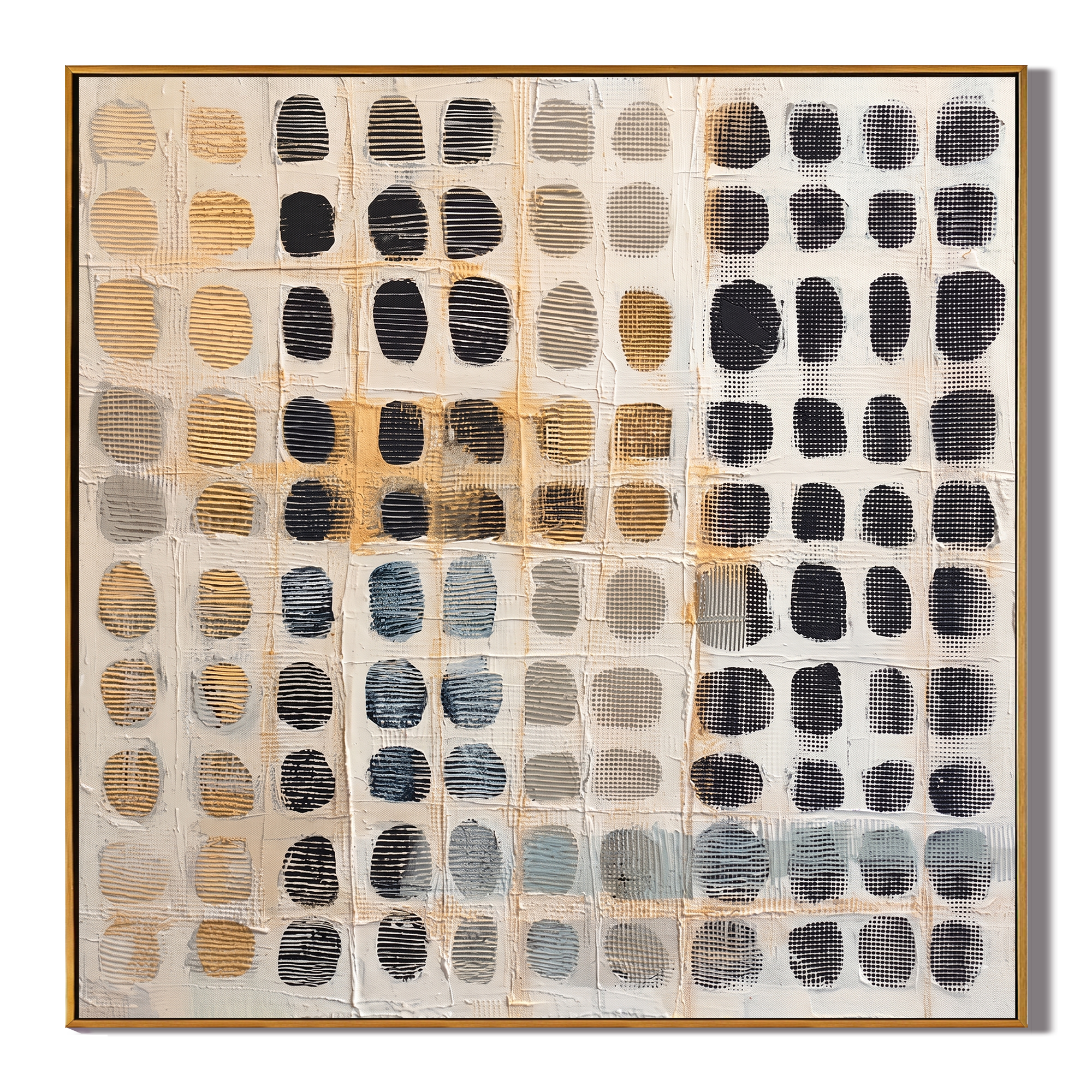 Stone Lattice – Oval Stone Grid on Cream Background Painting | Wabi-Sabi Square Art