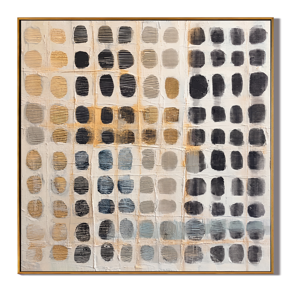 Stone Lattice – Oval Stone Grid on Cream Background Painting | Wabi-Sabi Square Art