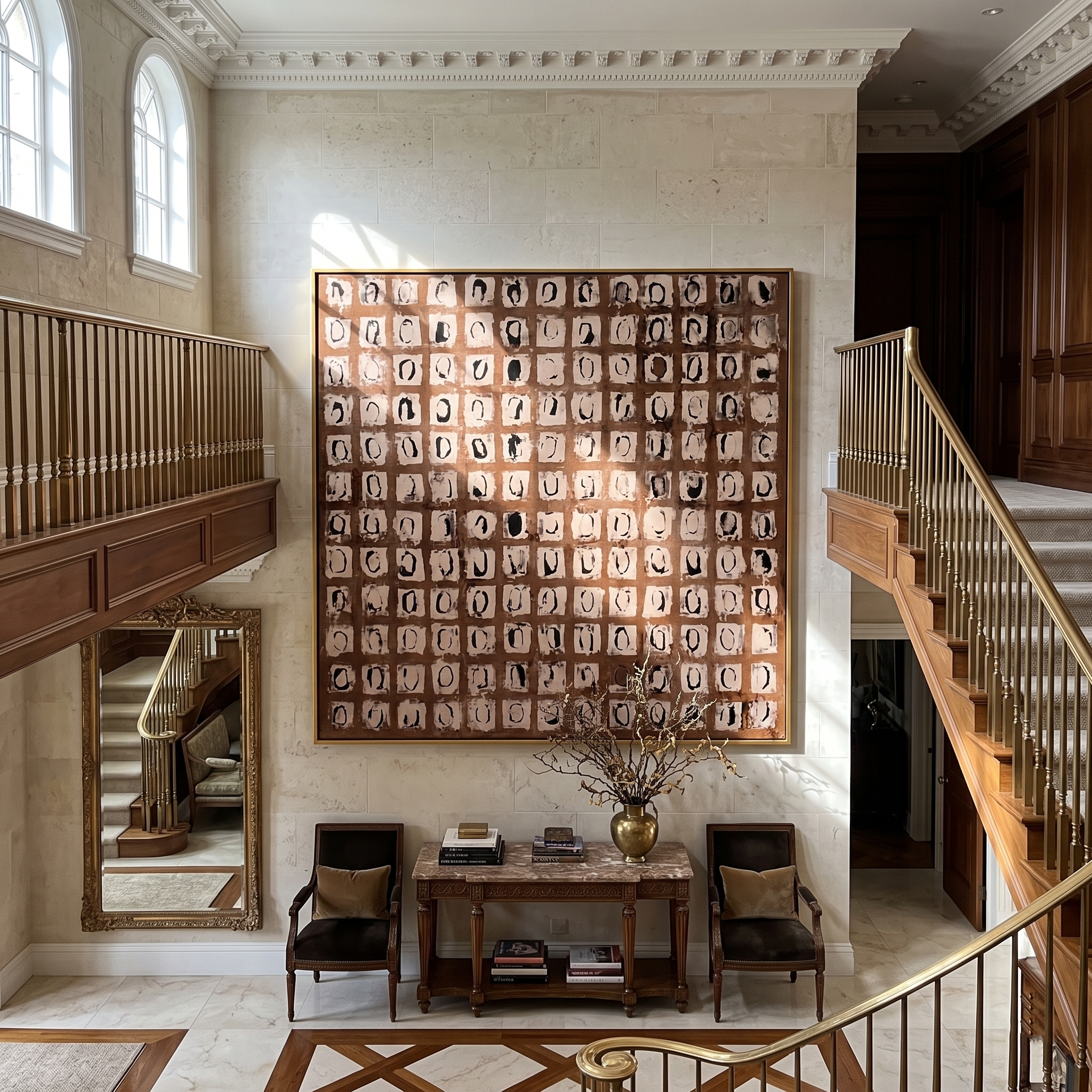Ember Mosaic – Dense Circle Grid in Brown & Terracotta Painting | Wabi-Sabi Square Art