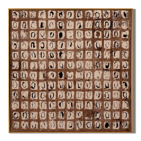 Ember Mosaic – Dense Circle Grid in Brown & Terracotta Painting | Wabi-Sabi Square Art