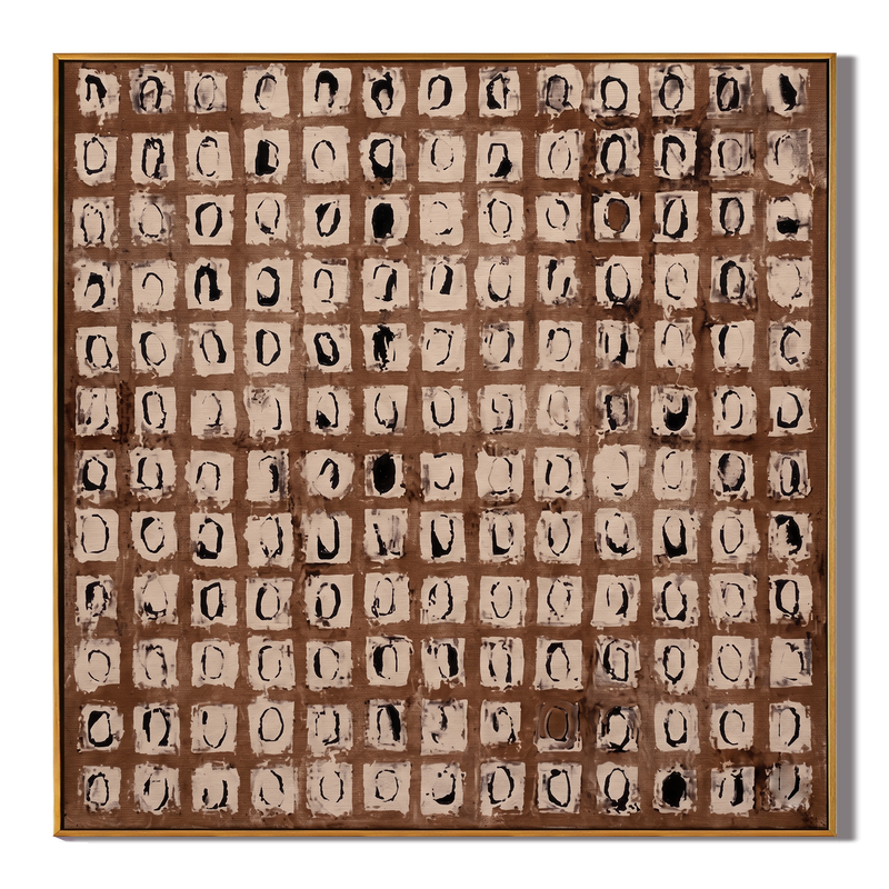 Ember Mosaic – Dense Circle Grid in Brown & Terracotta Painting | Wabi-Sabi Square Art